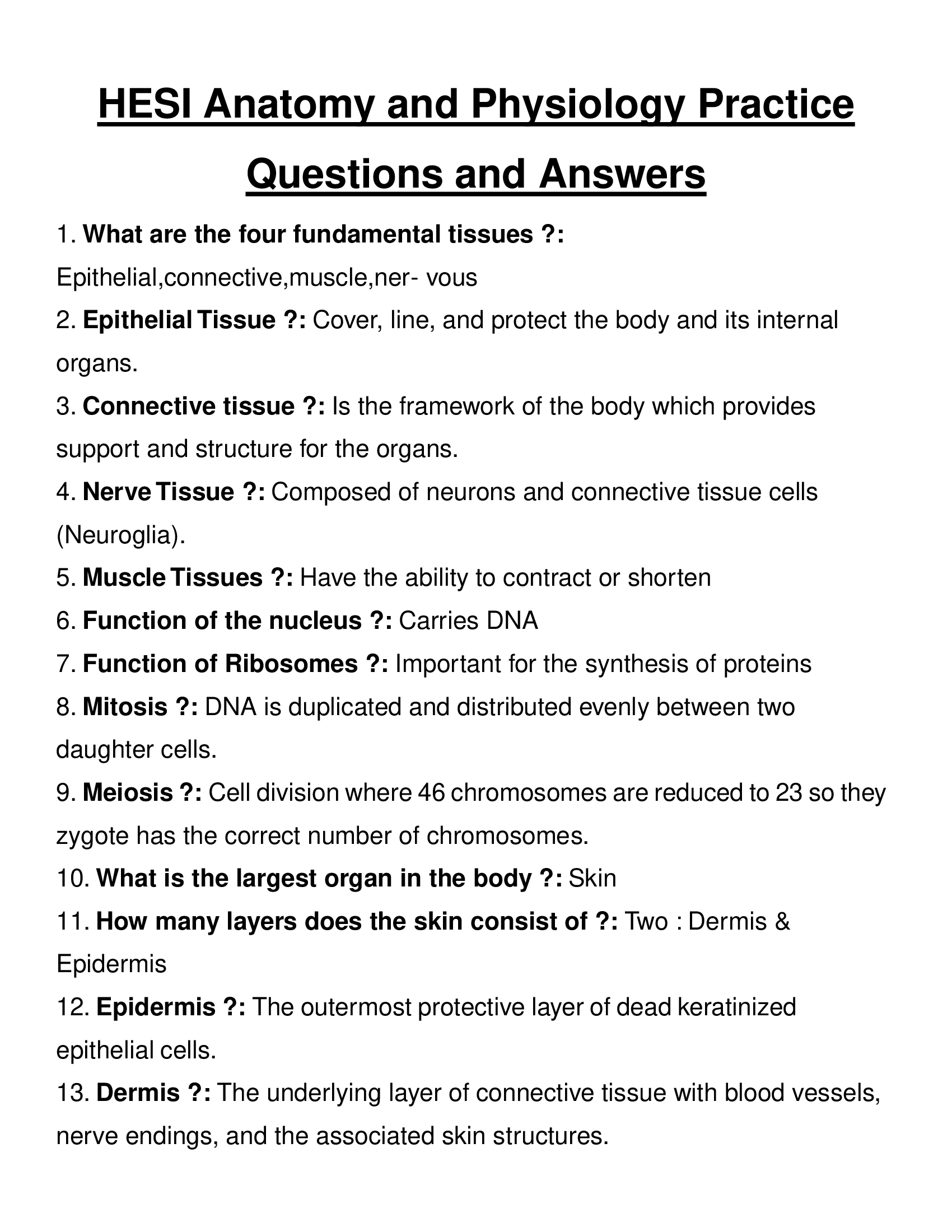 HESI Anatomy and  Physiology Practice Test Questions and Answers 2024