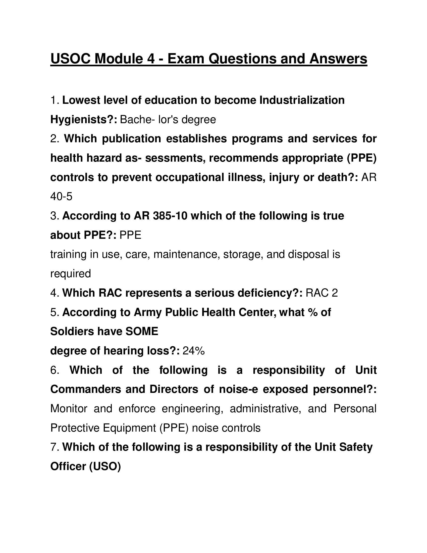 USOC Module 4 - Exam Questions and Answers 2026 (Unit Safety Officer Course)