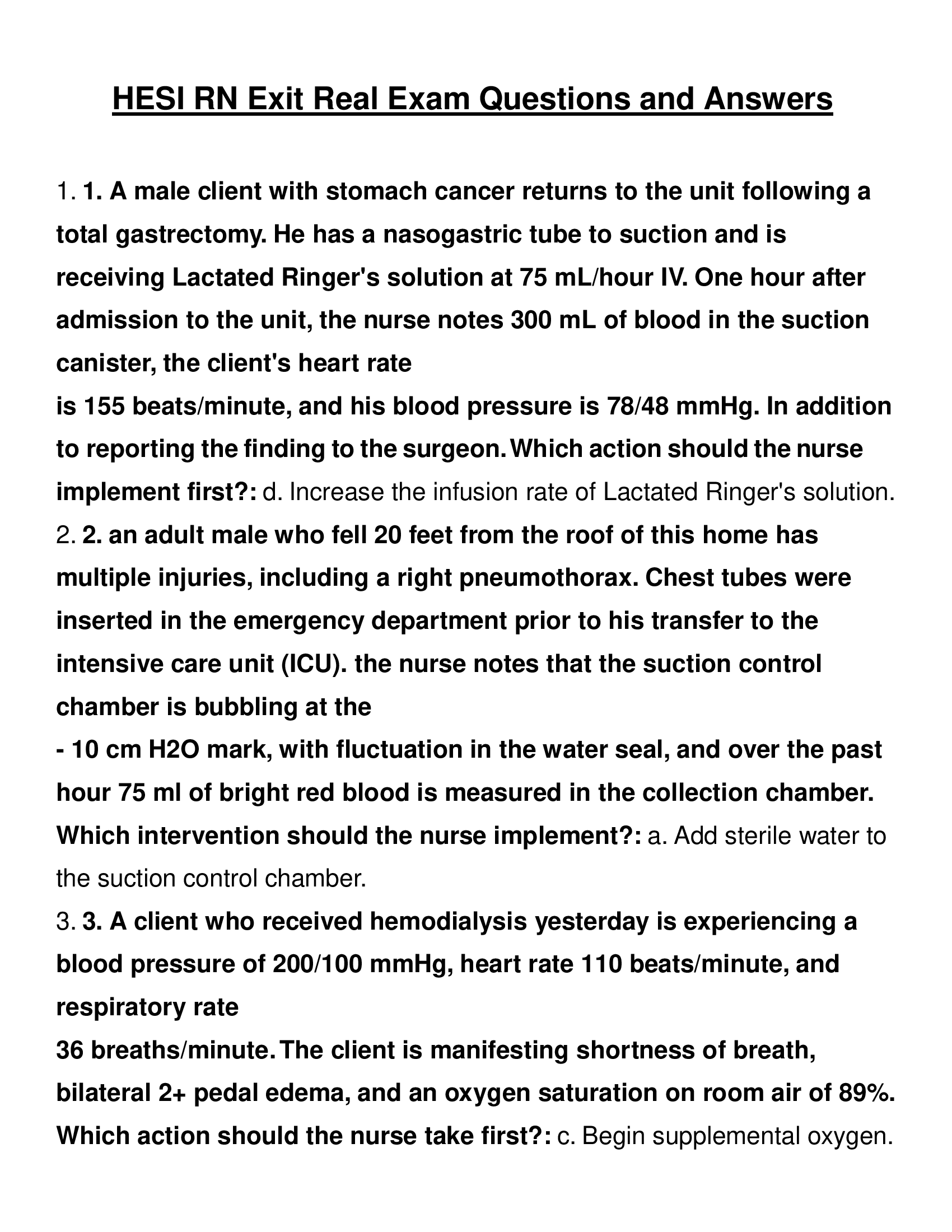 HESI RN Exit Real 2024 Exam Questions and Answers