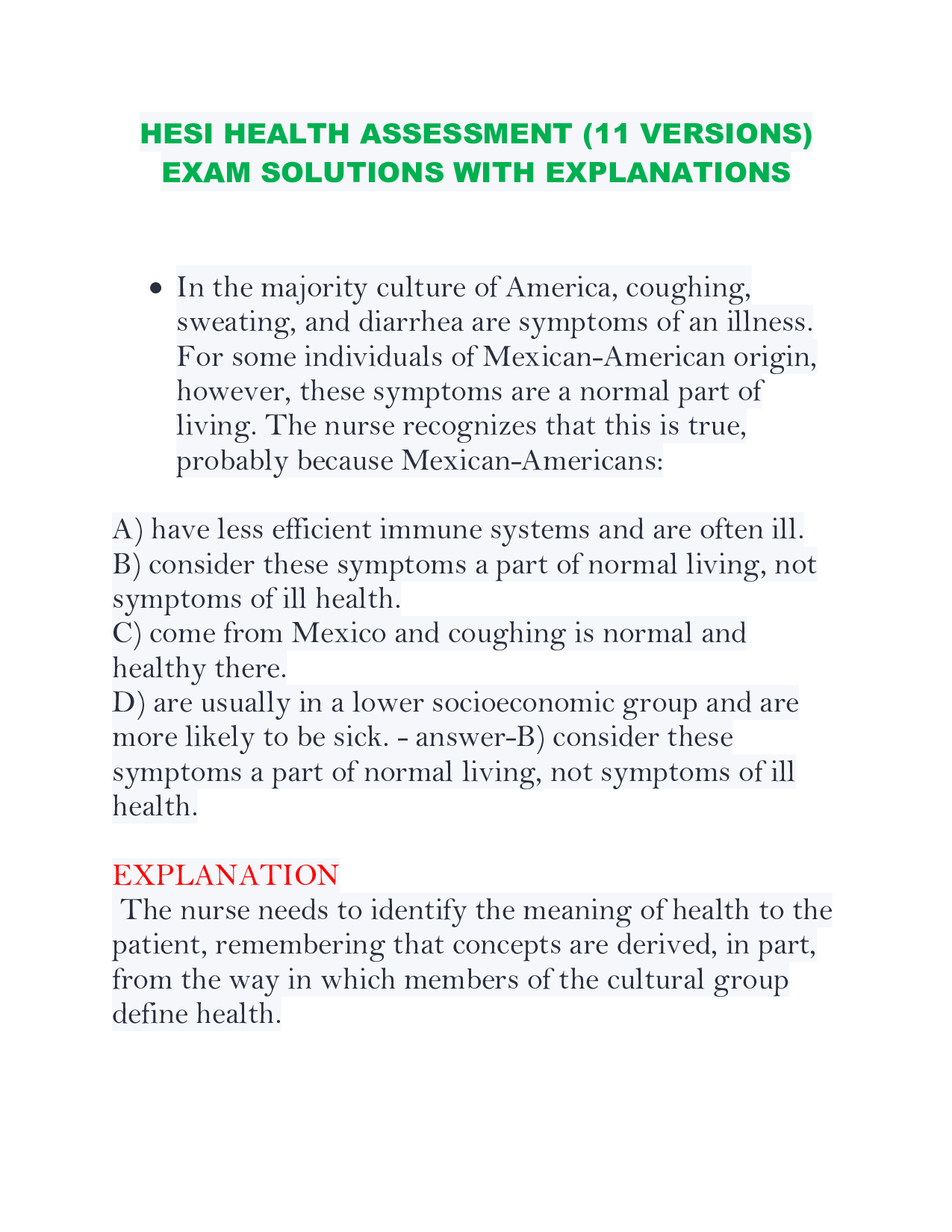 HESI Health Assessment Exam Pack | Full-Length Practice Versions (V1–V11) | Instant PDF, Verified Answers & Detailed Rationales — 2026 Edition