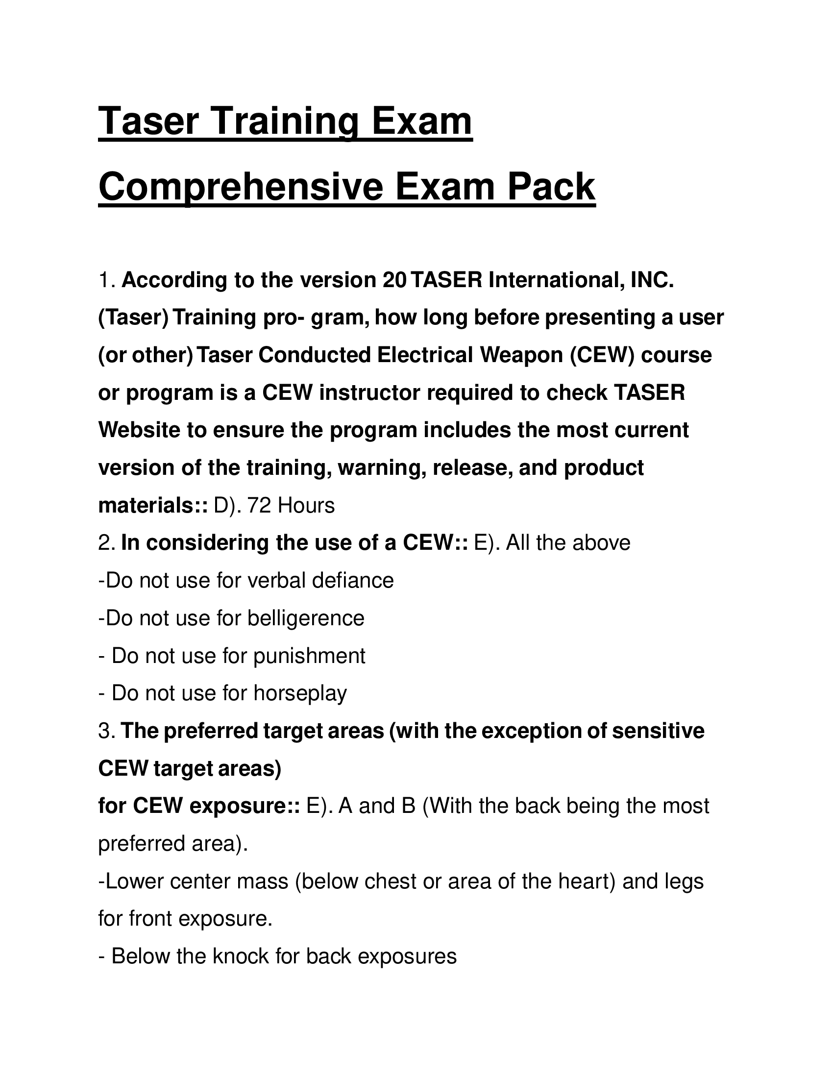 Taser Training Exam Comprehensive Exam Pack (Axon Enterprise)
