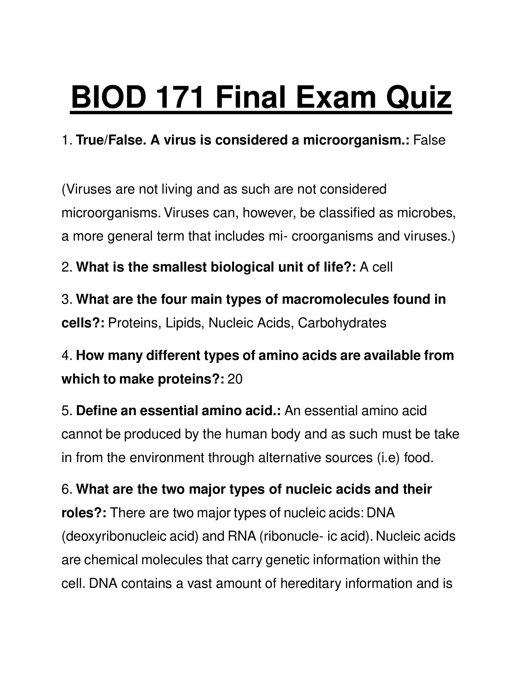 BIOD 171 Final Exam Quiz
