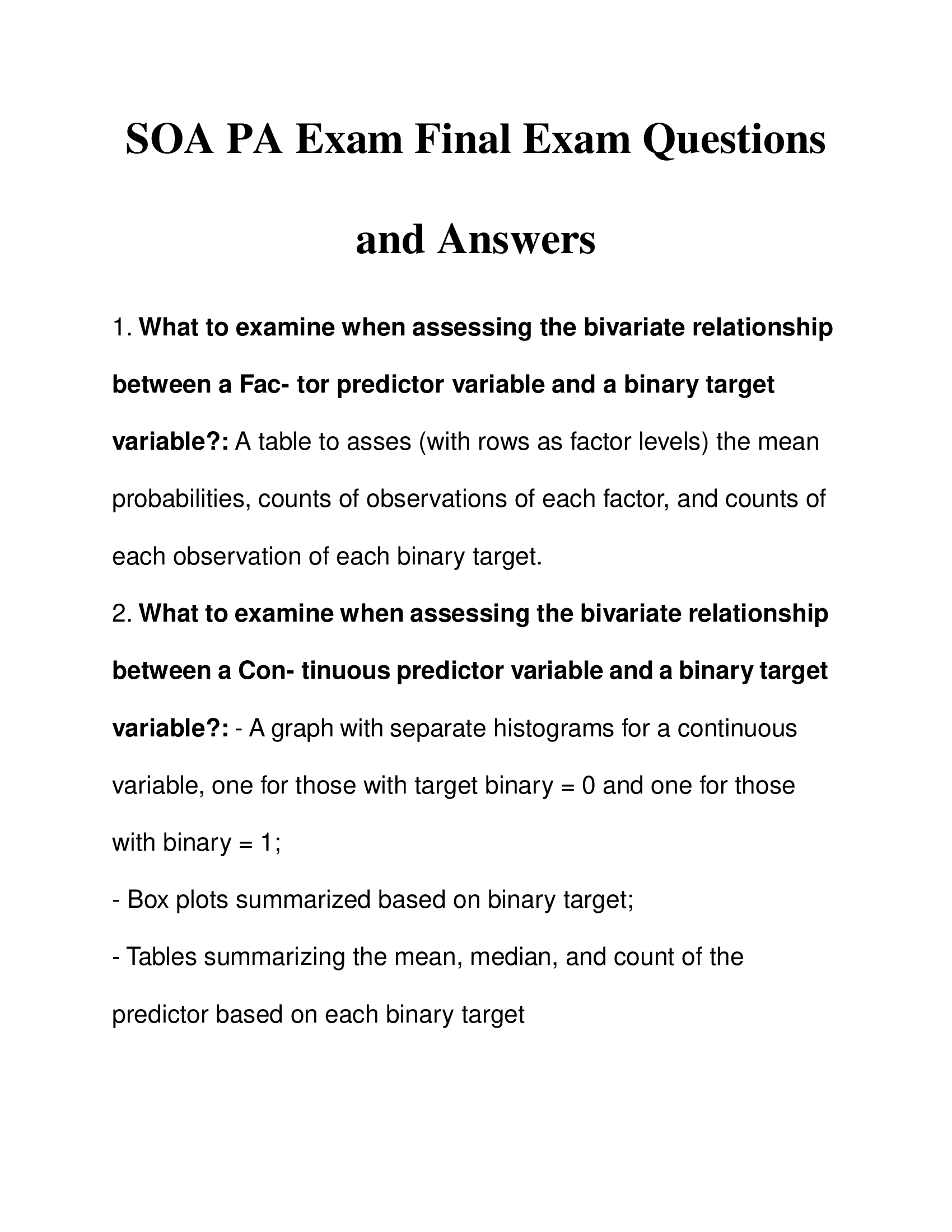 SOA PA Exam Final Exam Questions and Answers 2024