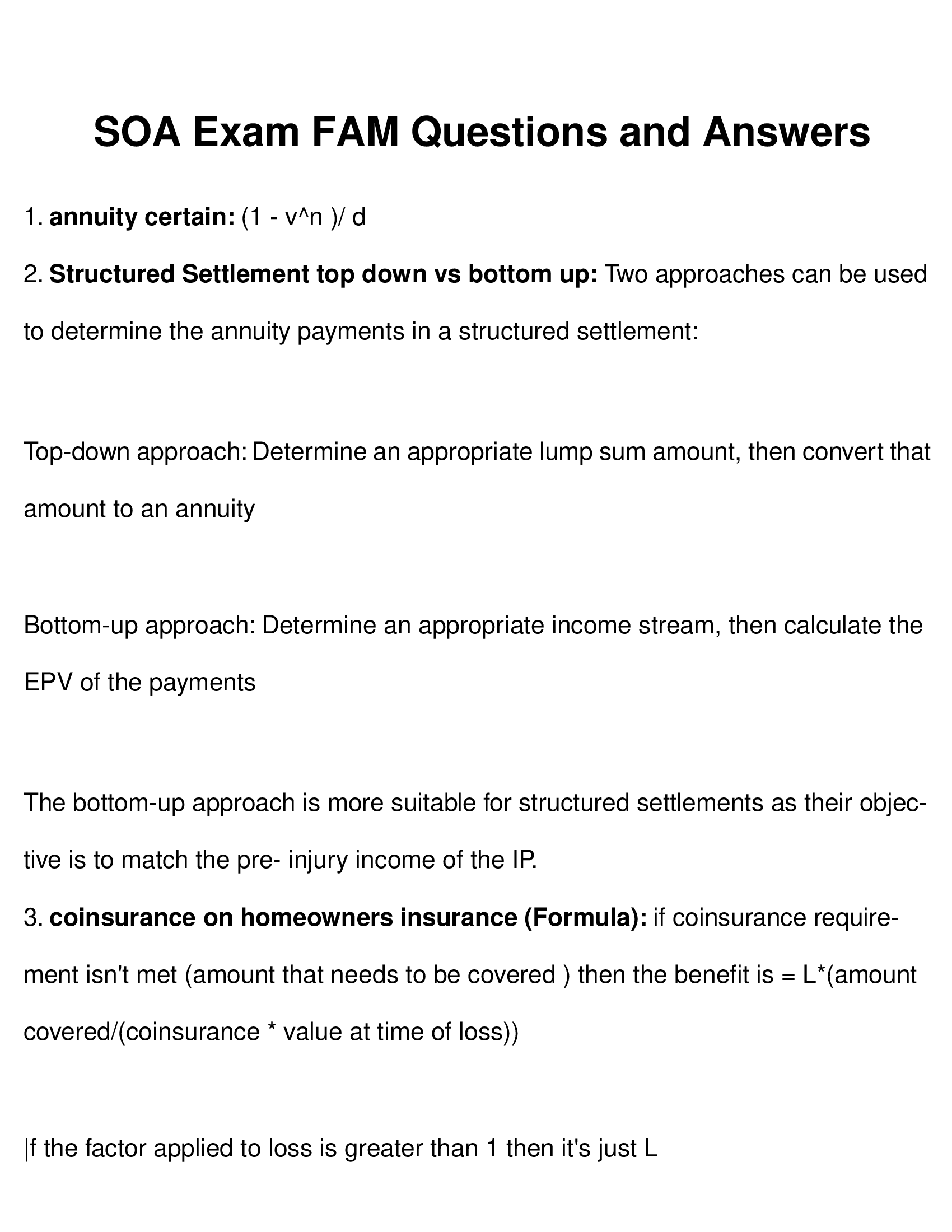 SOA Exam FAM Questions and Answers 2024