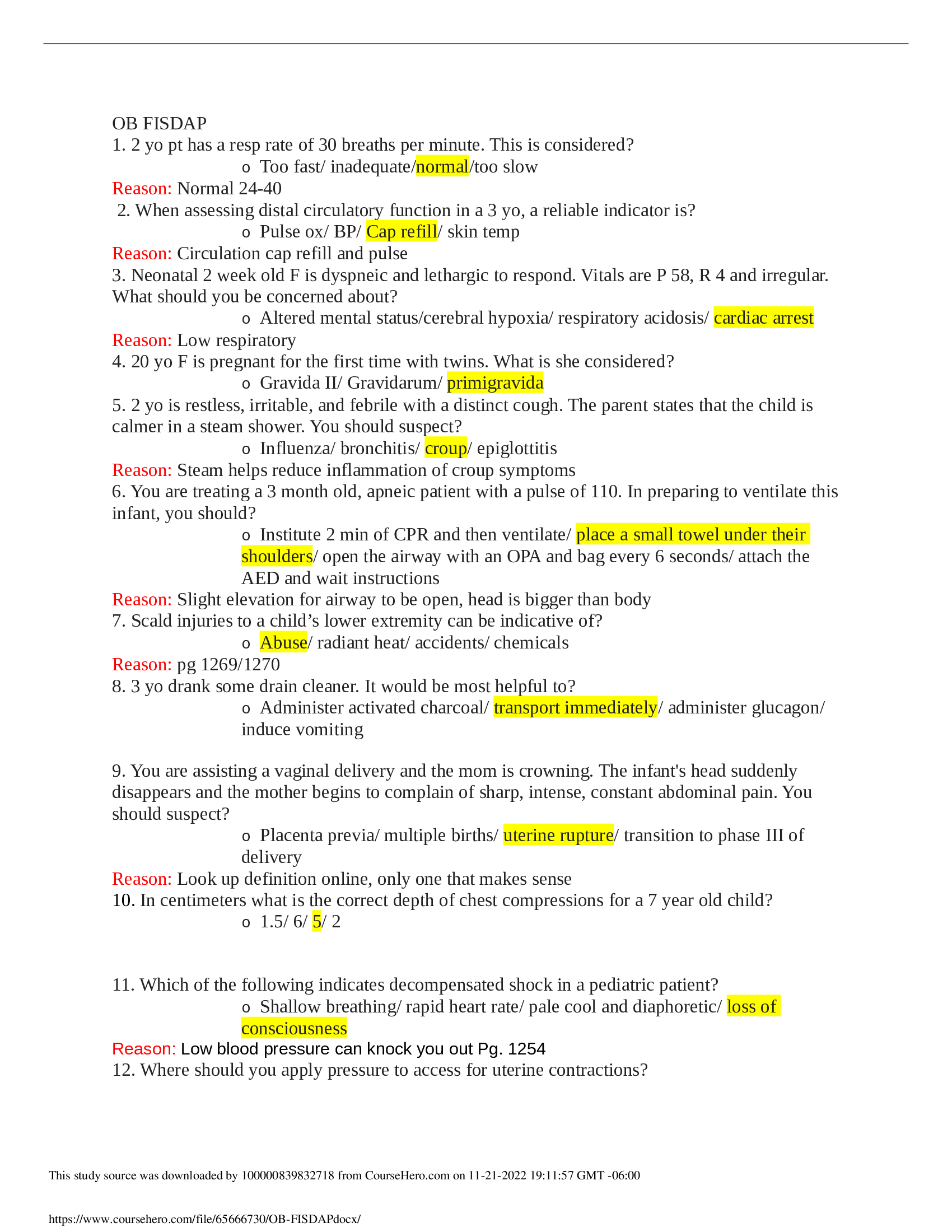 OB FISDAP Exam Questions and Answers Latest Update