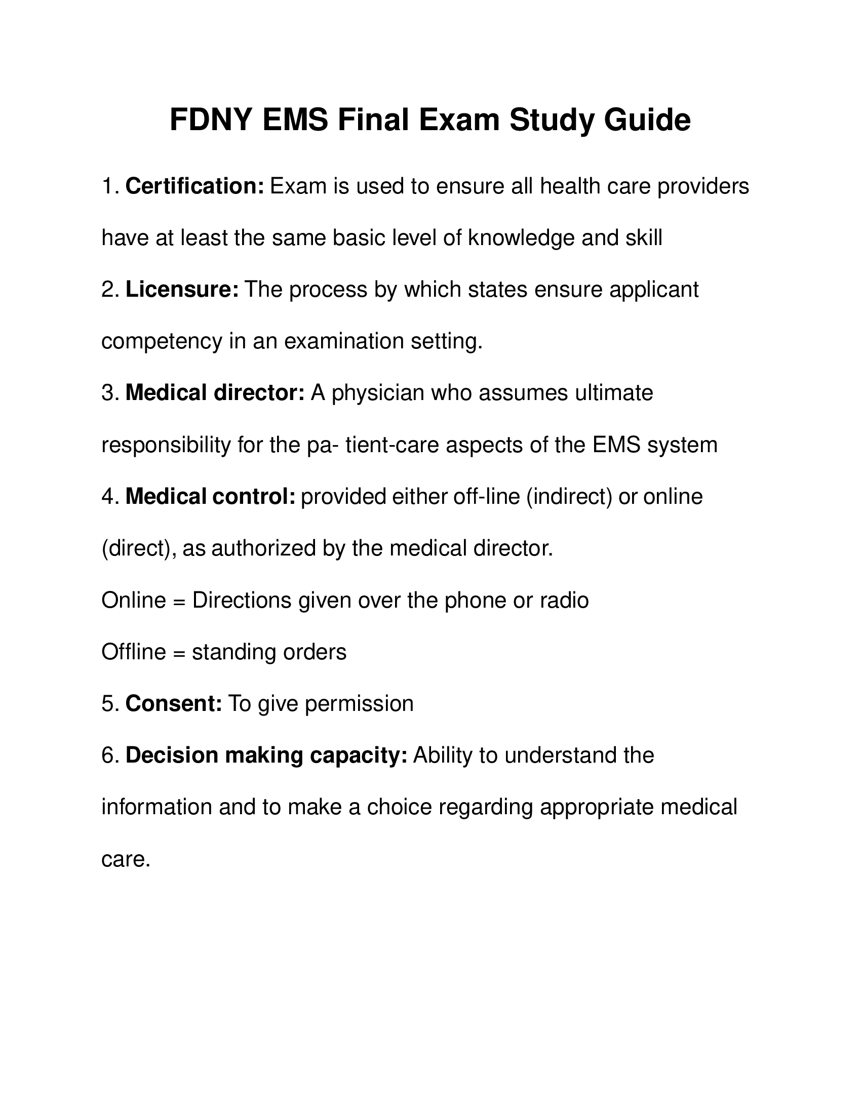 FDNY EMS Final Exam Study Guide 2024