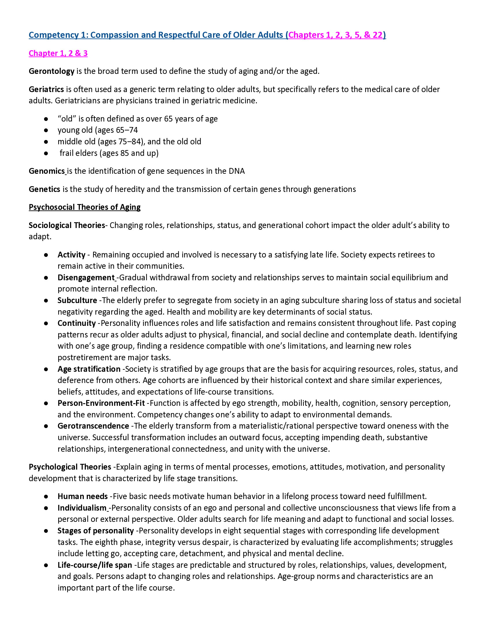 Competency 1 Compassion and Respectful Care of Older Adults Study Guide