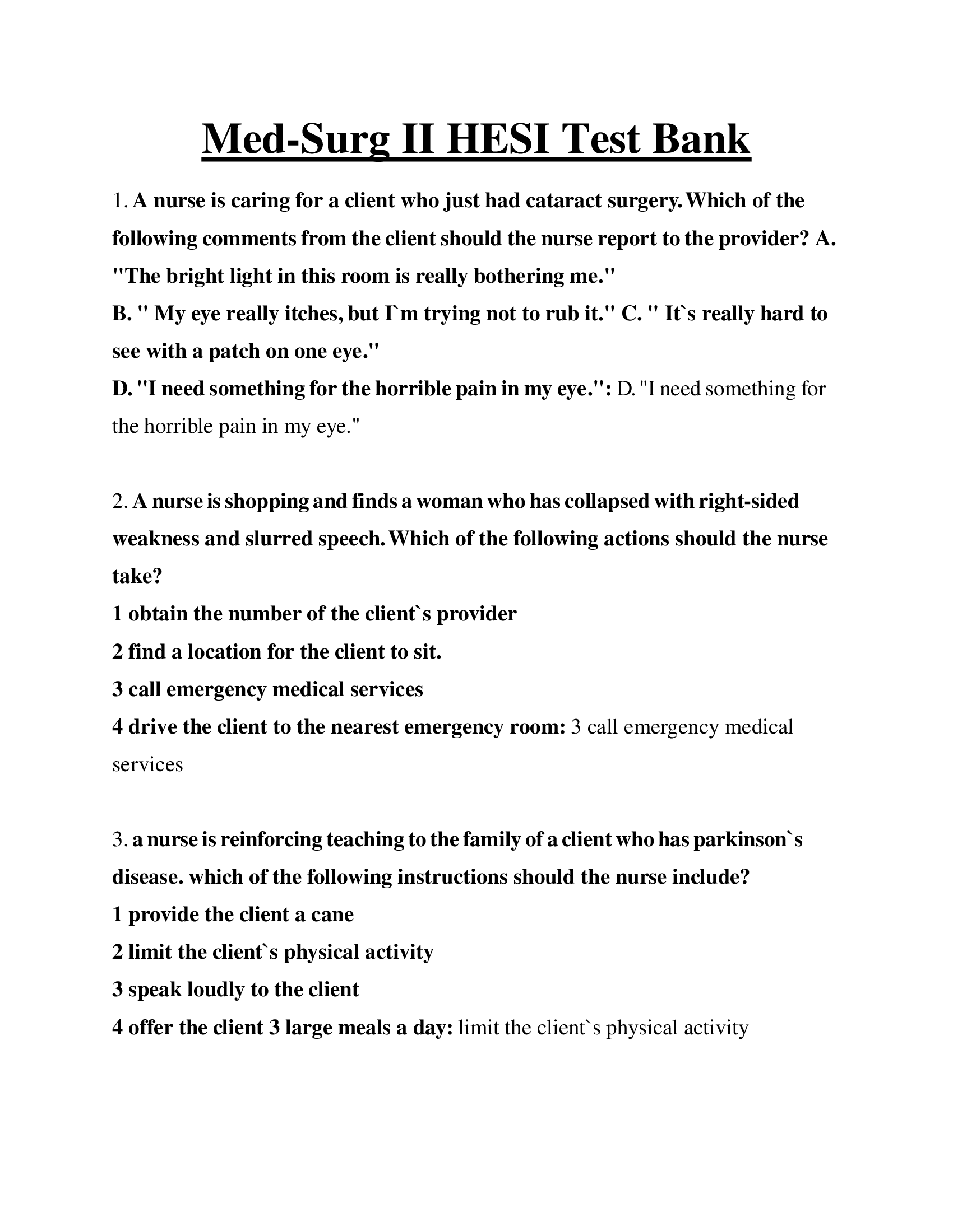Med-Surg II HESI Test Bank (Questions & Answers) Best for Revision