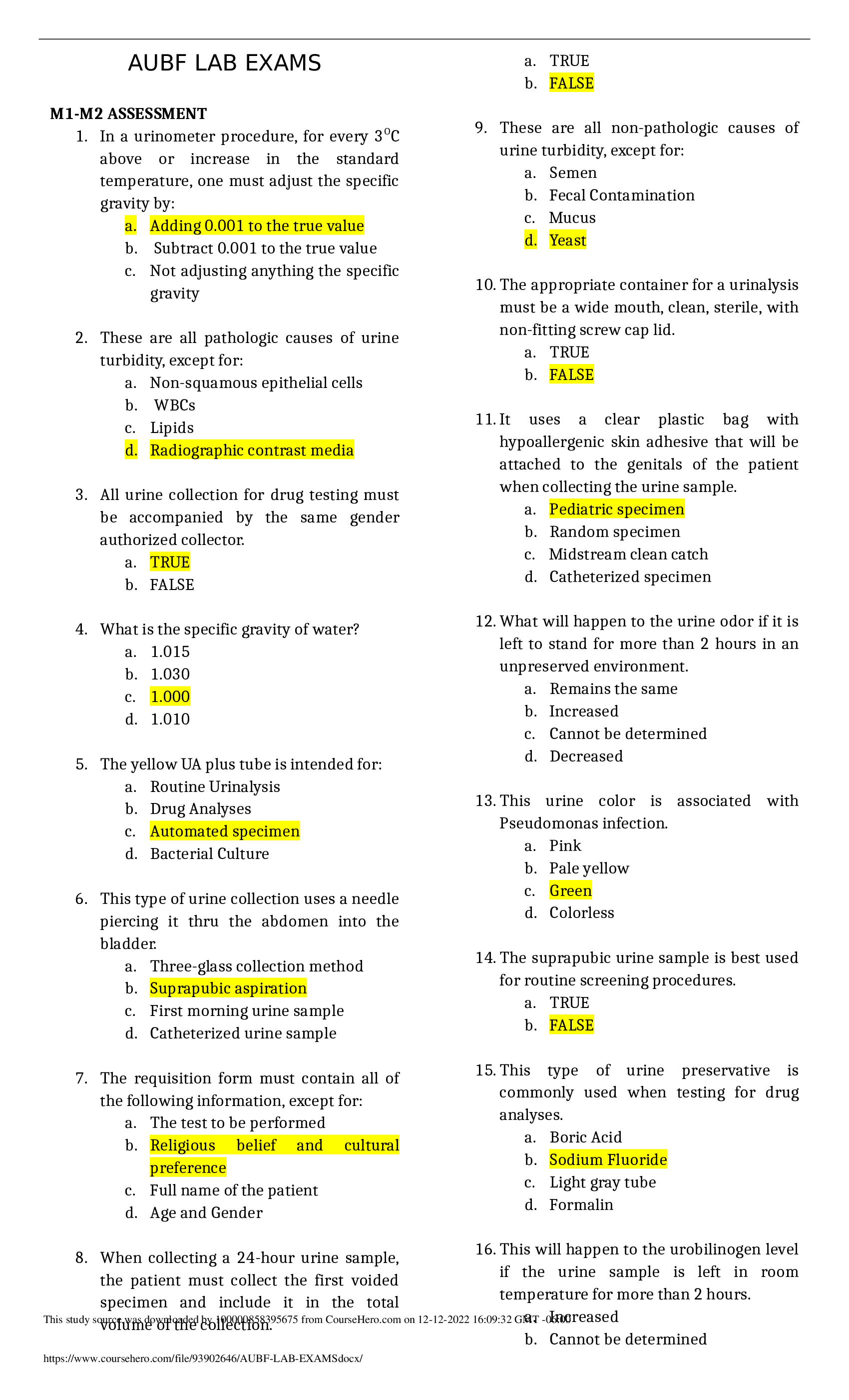 AUBF LAB EXAMS M1-M2 ASSESSMENT