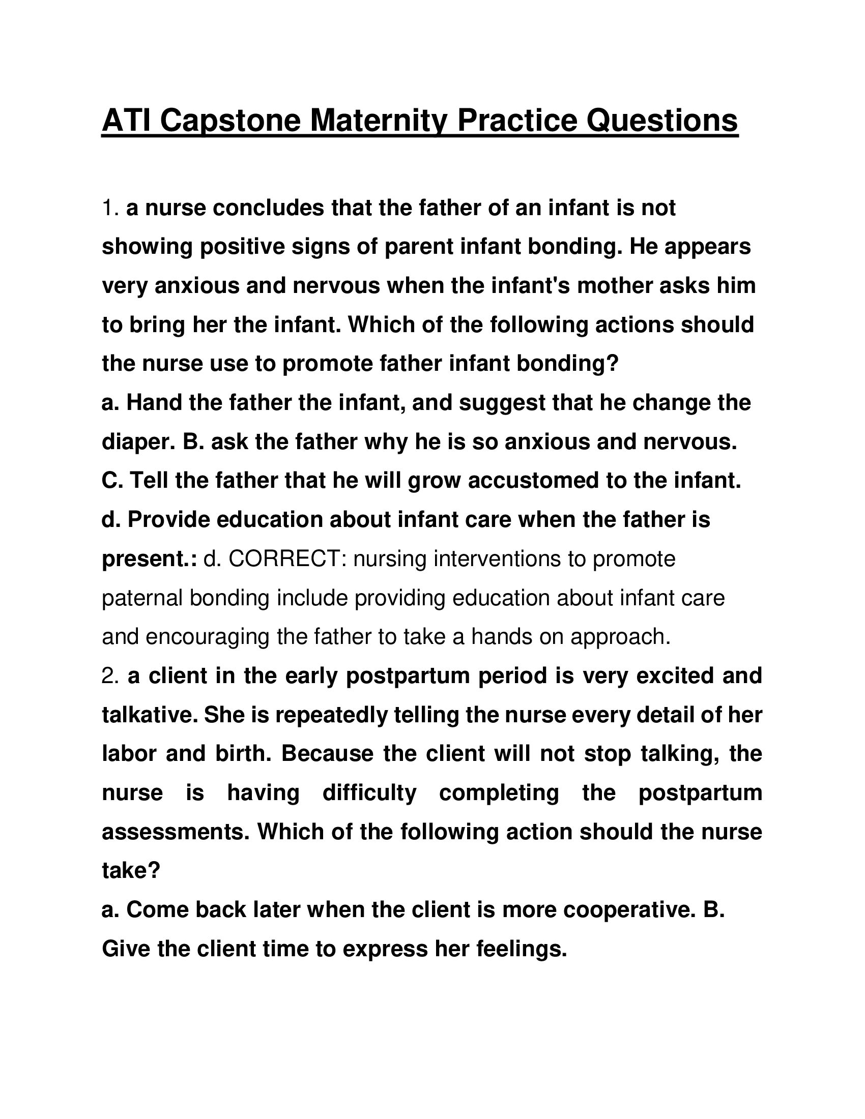 ATI Capstone Maternity Practice Questions