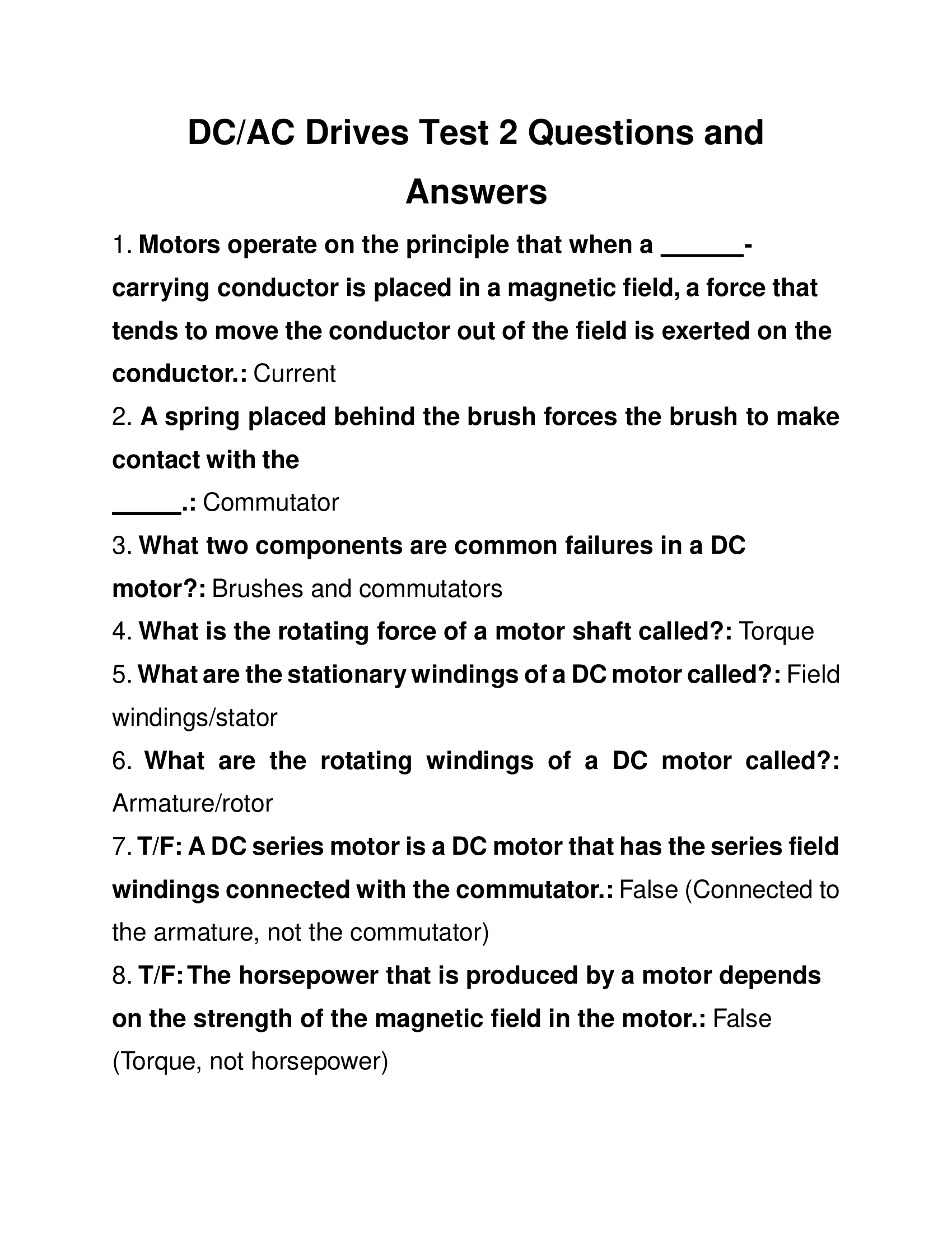 DC_AC Drives Test 2 Questions and Answers 2024