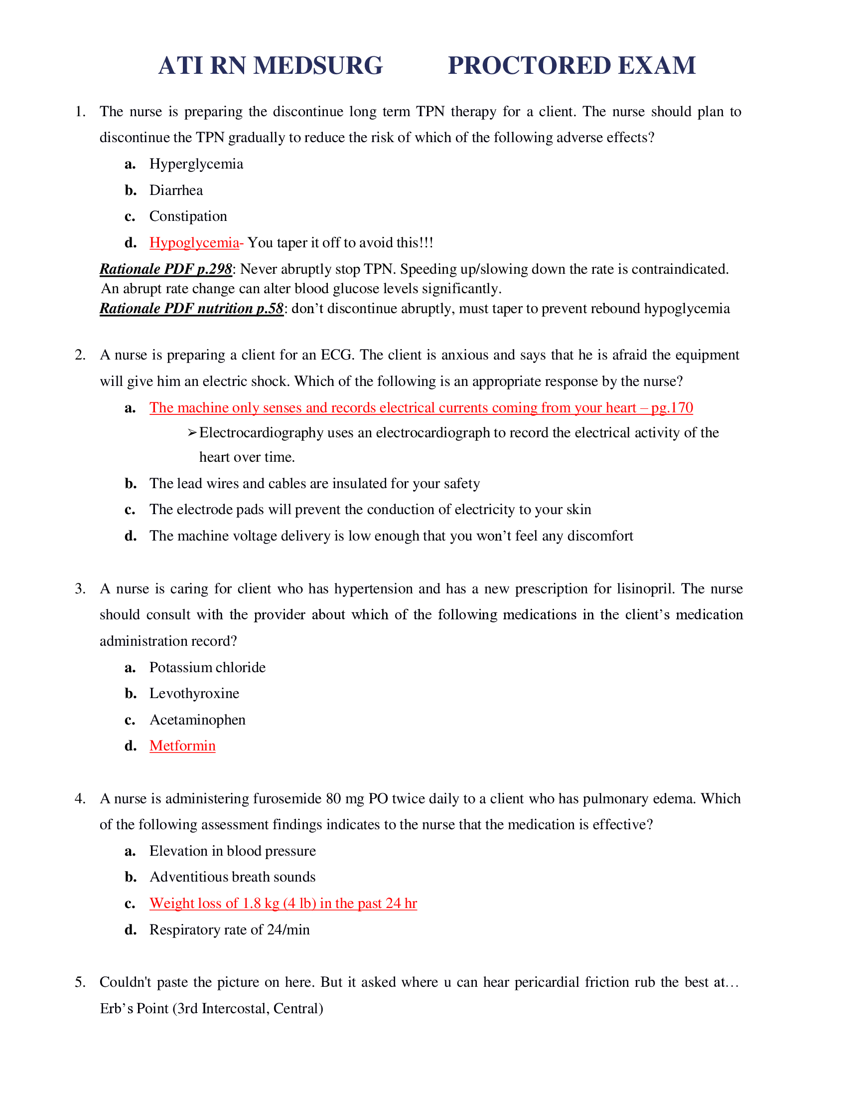 ATI RN MEDSURG PROCTORED EXAM {All Questions Answered And Elaborated}