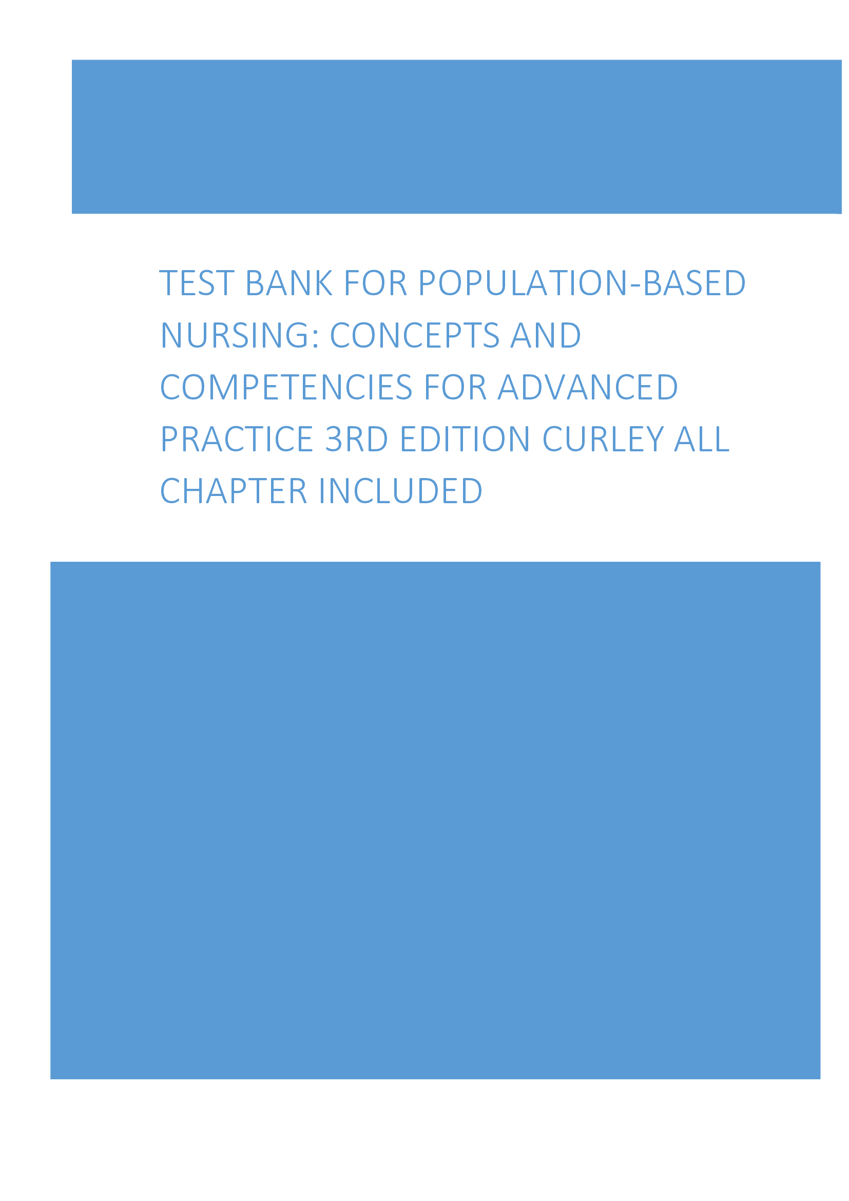 Test Bank for Population based nursing: concepts and competencies for advanced practice 3rd edition by Ann L Curley