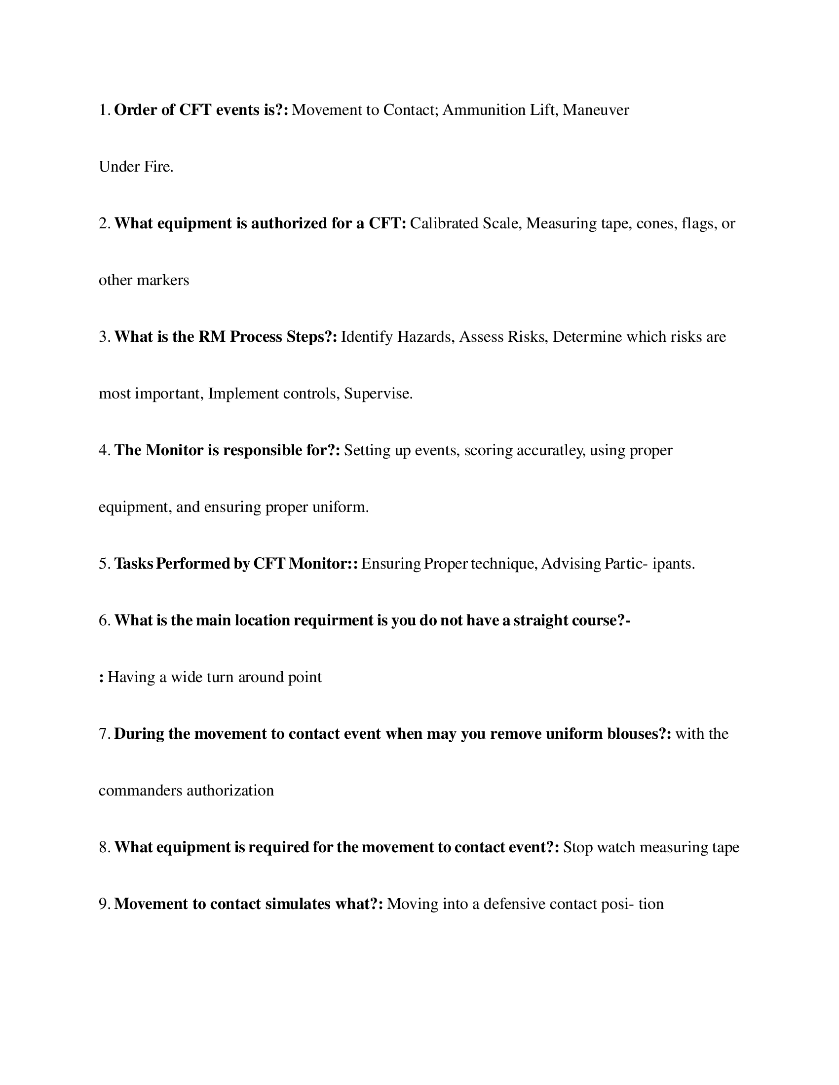 USMC CFT Exam Questions and Answers 2024