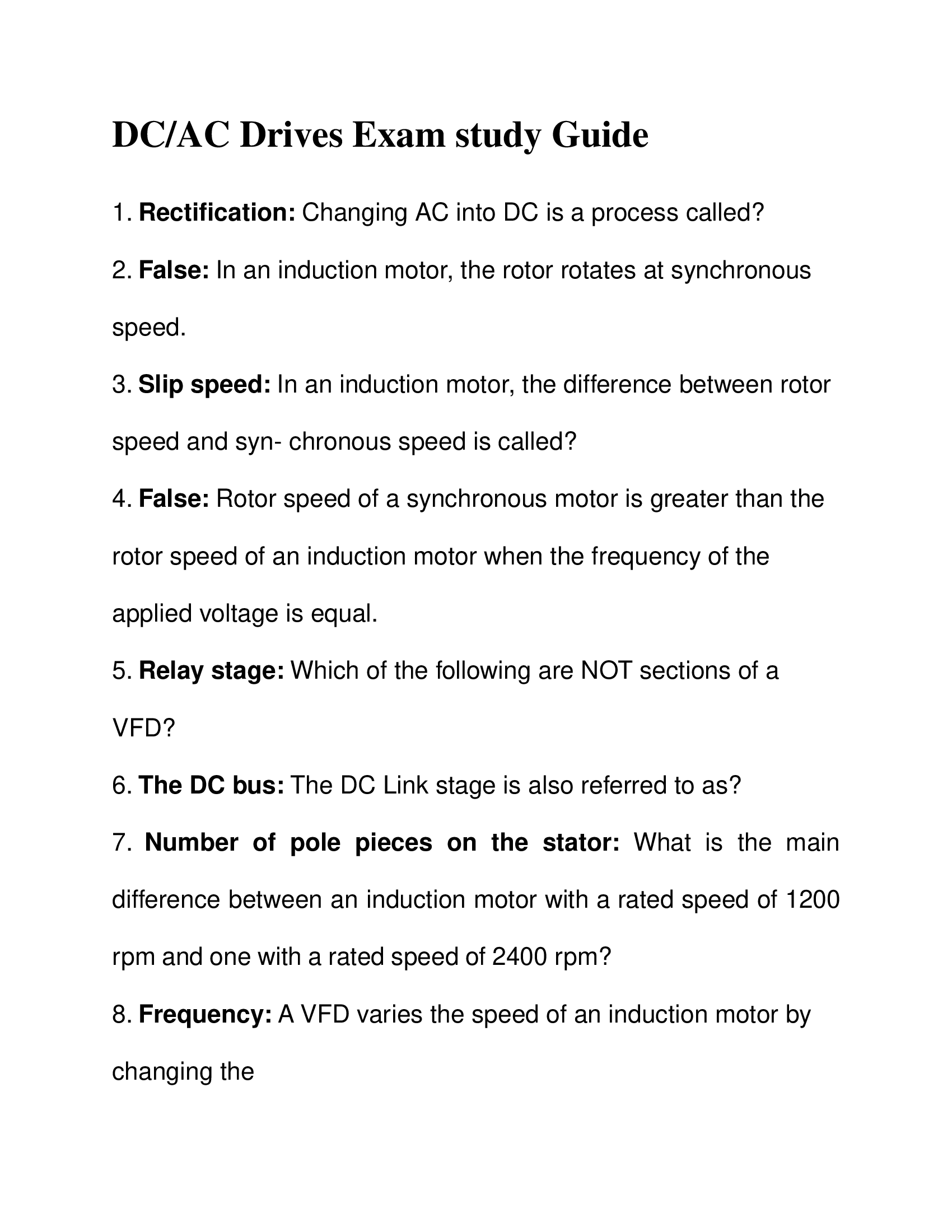 DC_AC Drives Exam study Guide 2024
