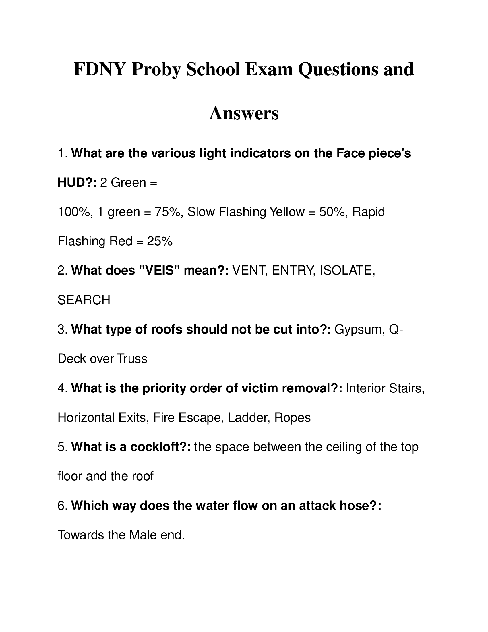 FDNY Proby School Exam Questions and Answers 2024