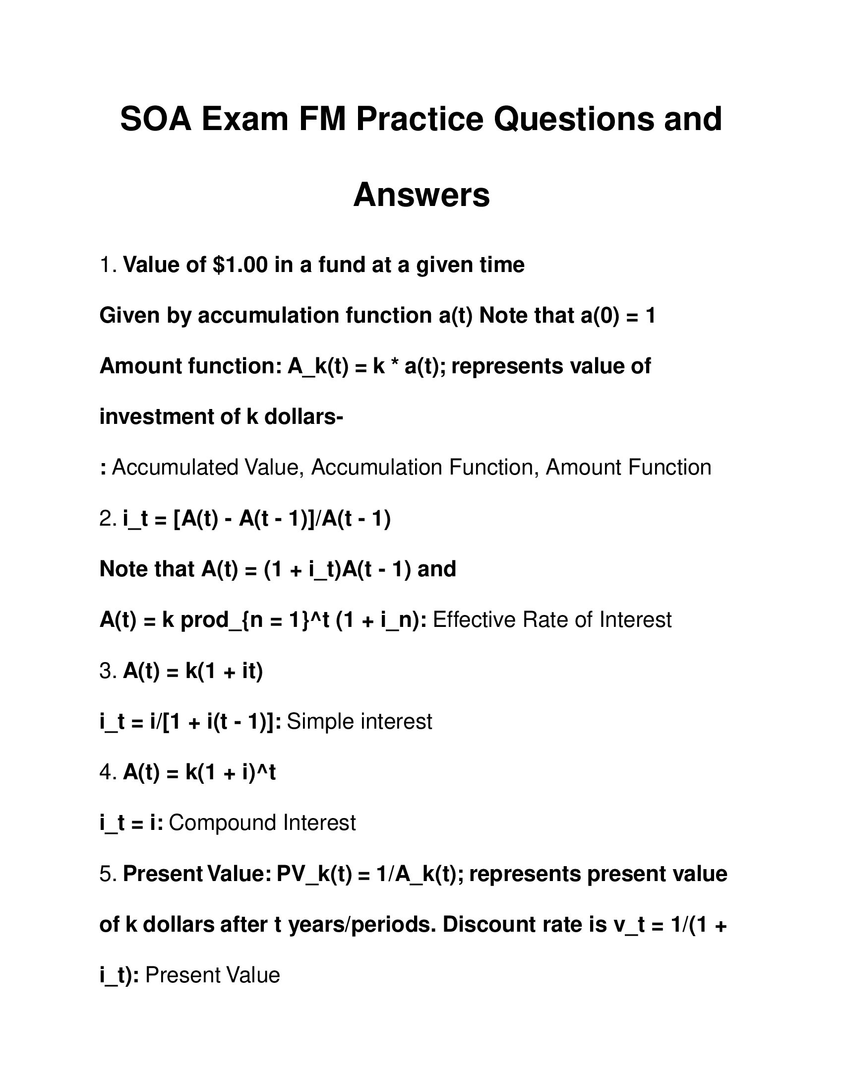 SOA Exam FM Practice Questions and Answers 2024