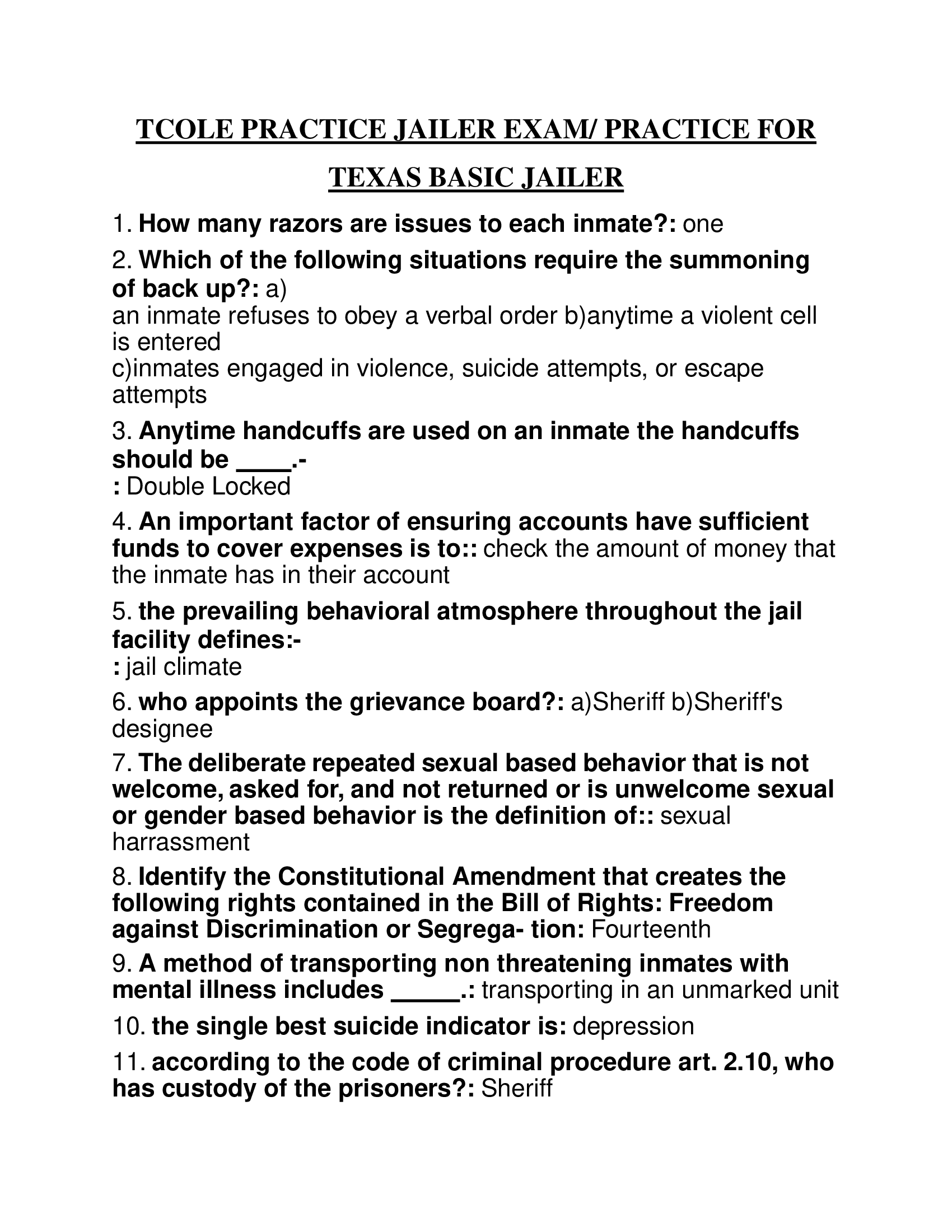 TCOLE Practice Jailer exam, practice for Texas Basic Jailer