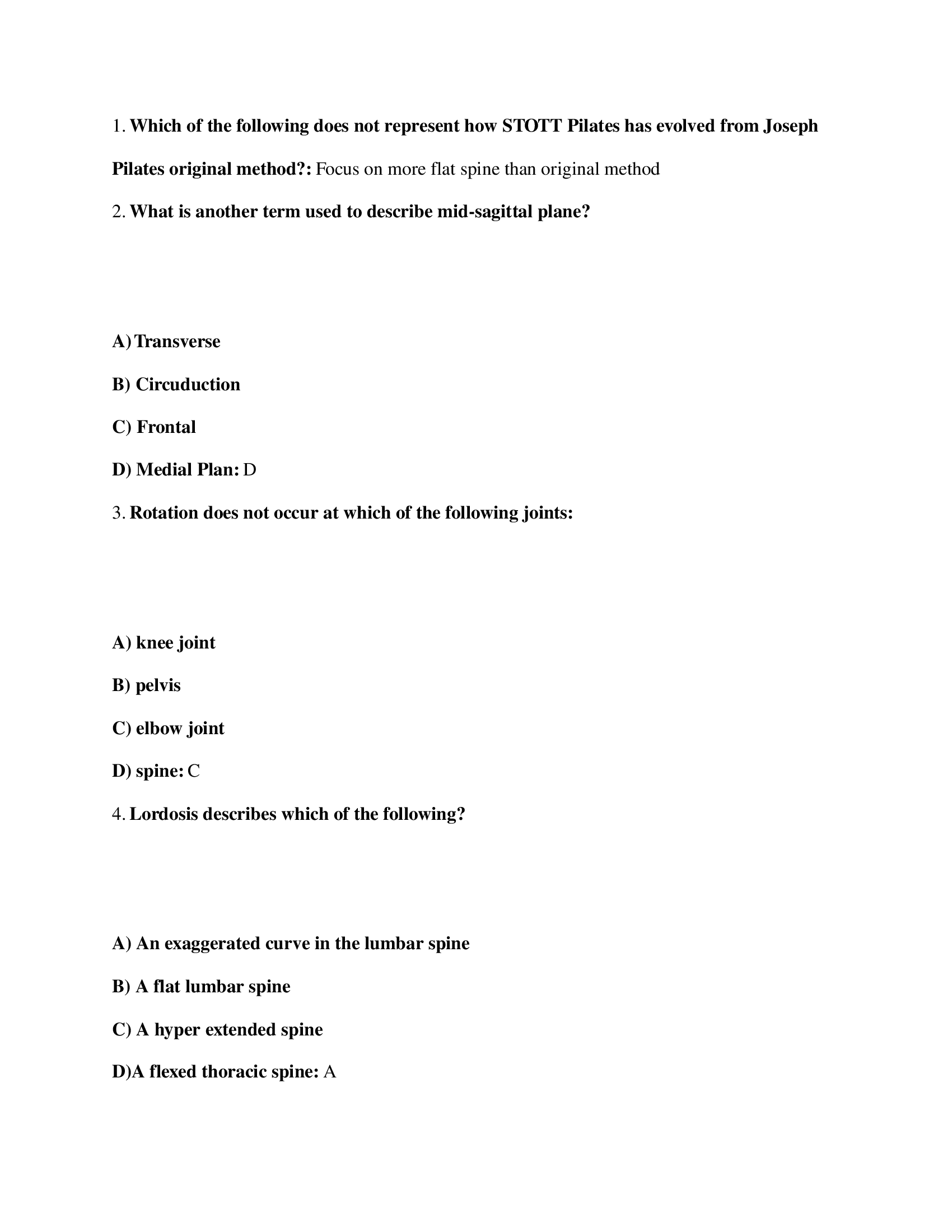 Stott Pilates Written Exam Questions and Answers 2024