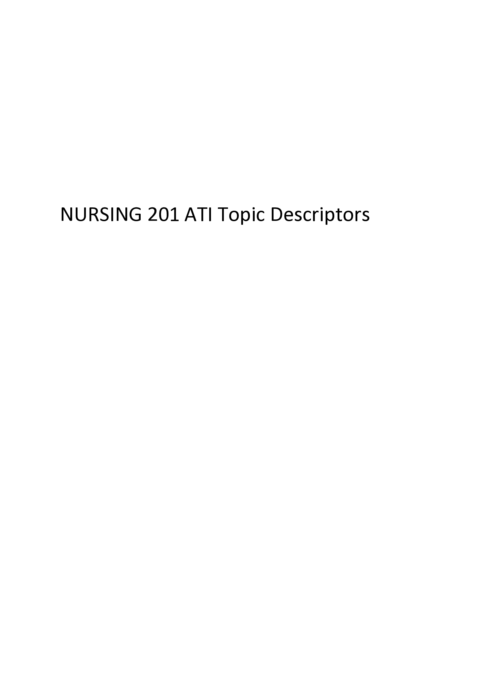 NURSING 201  ATI Topic Descriptors