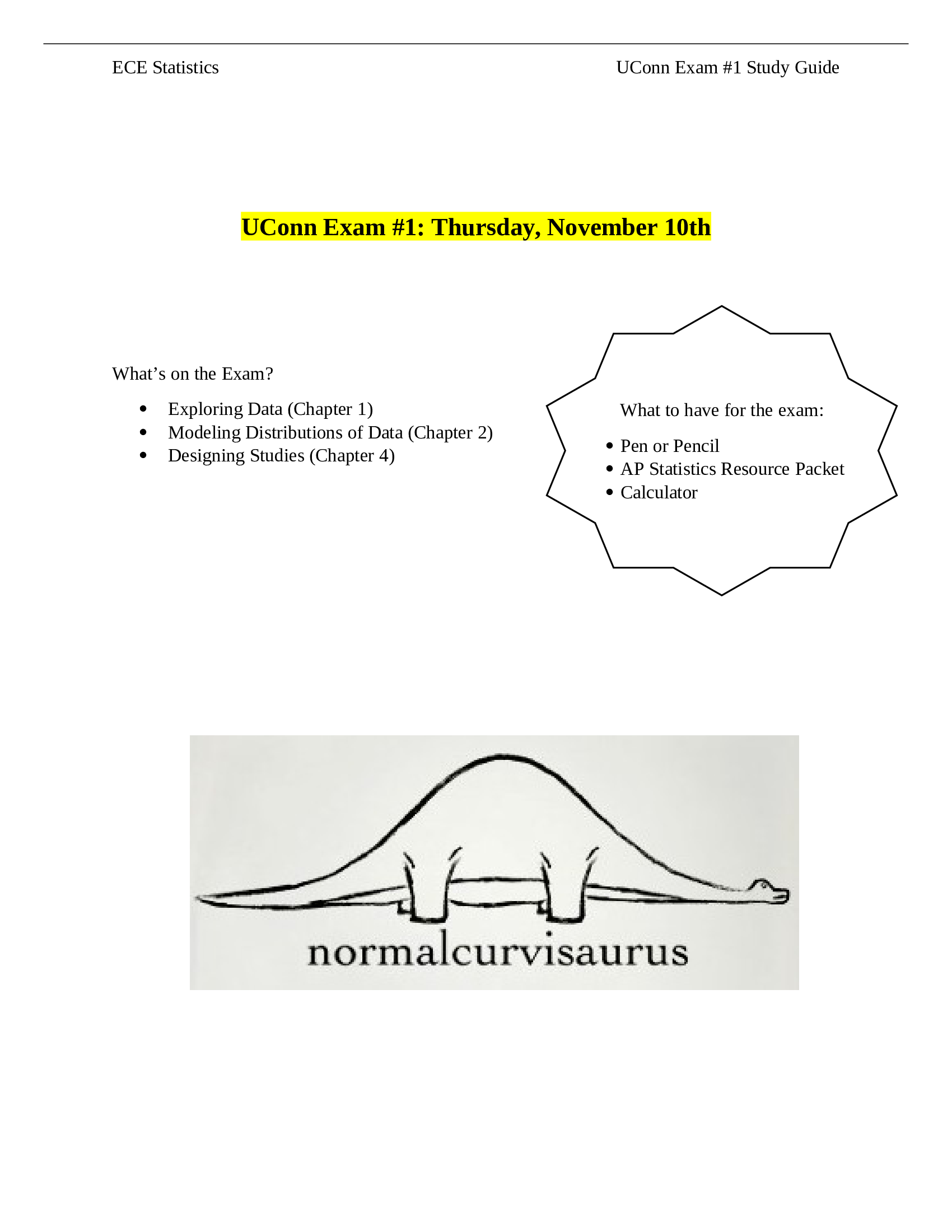 STAT 1100Q UConn Exam 1 Actual Study Guide