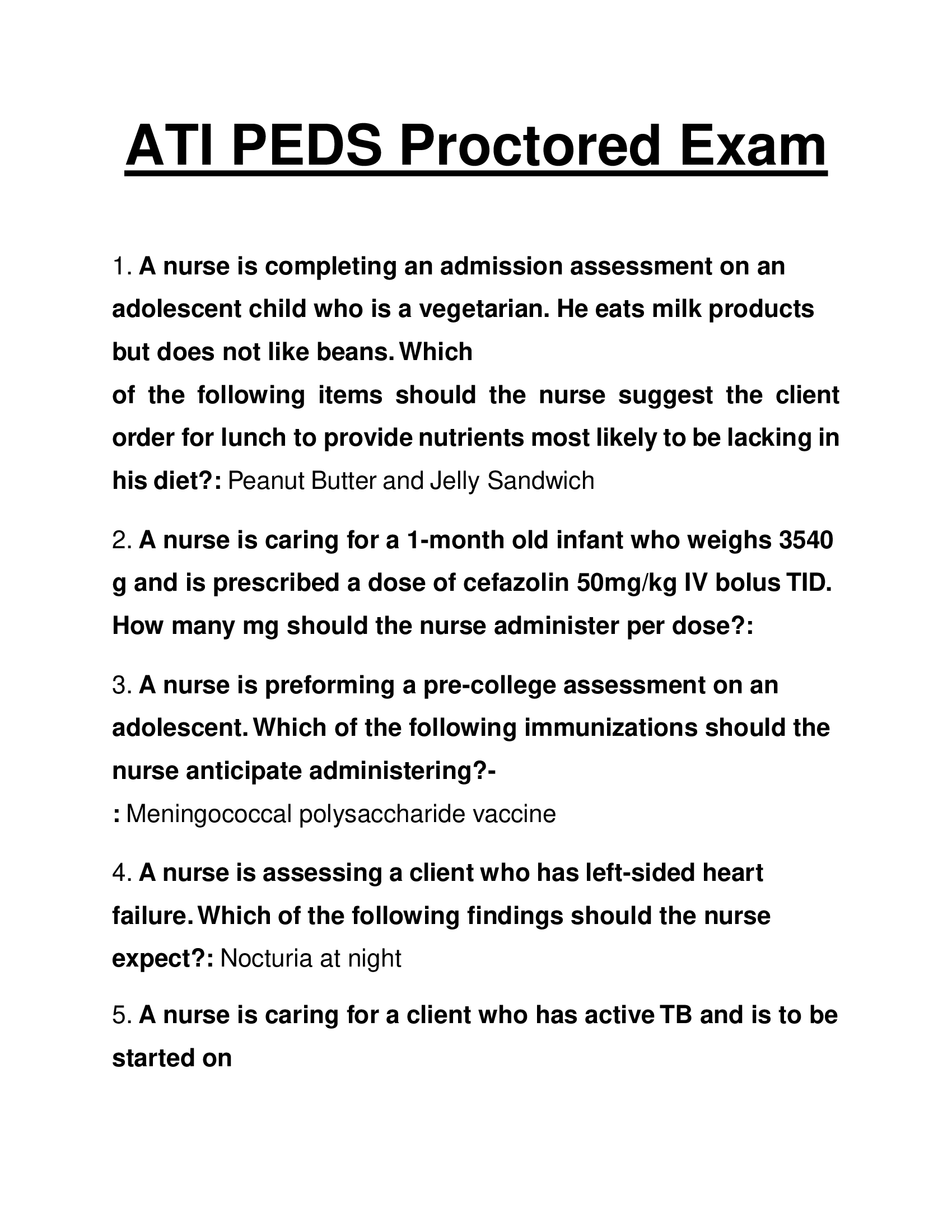 ATI PEDS Proctored Exam
