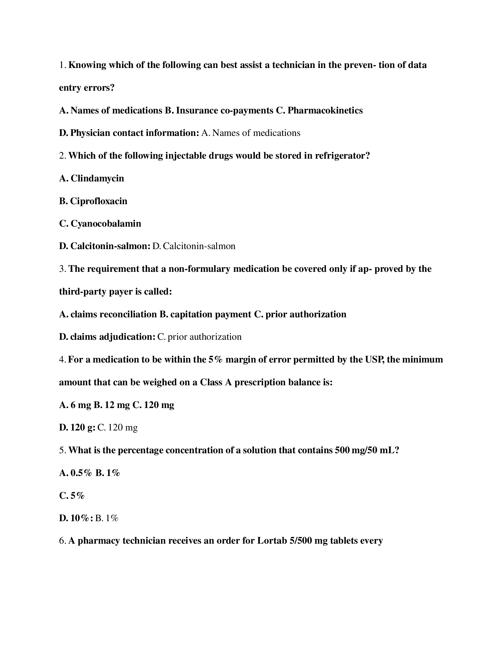 PTCB Practice Exam Questions and Answers