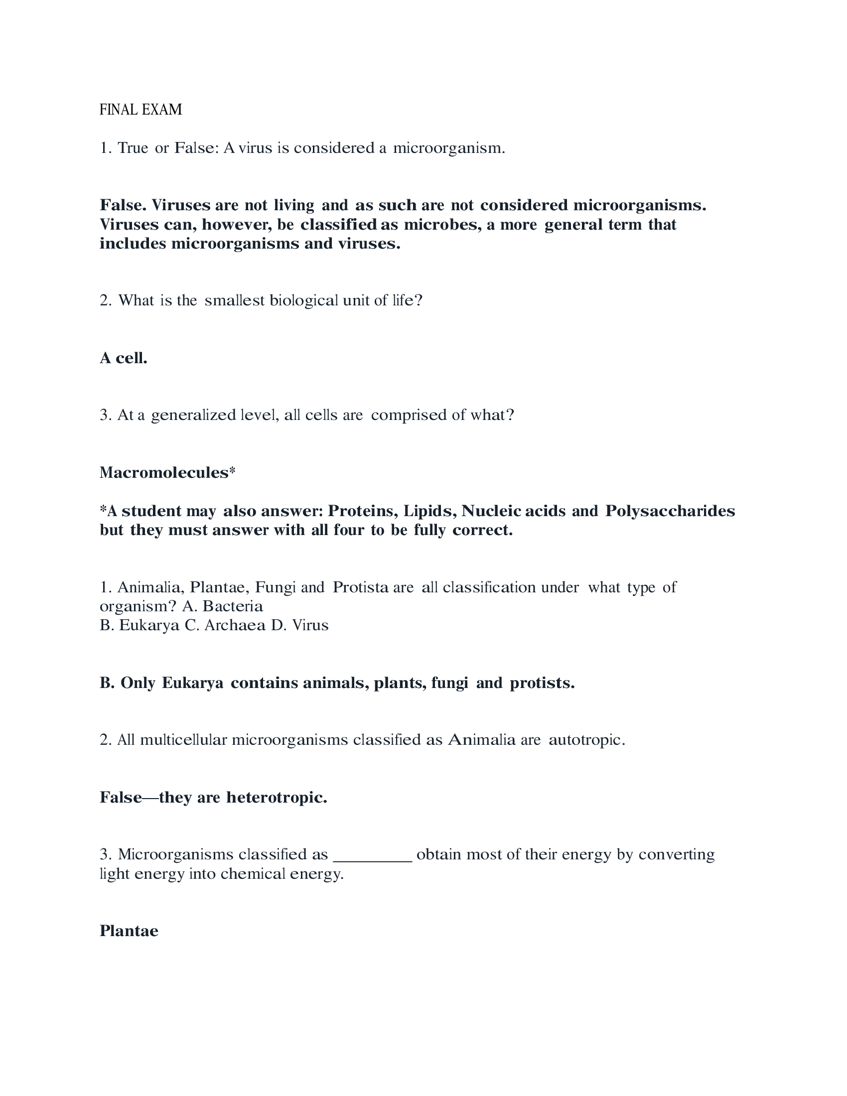 Microbiology (BIO 171) Final Exam (All answers correct)