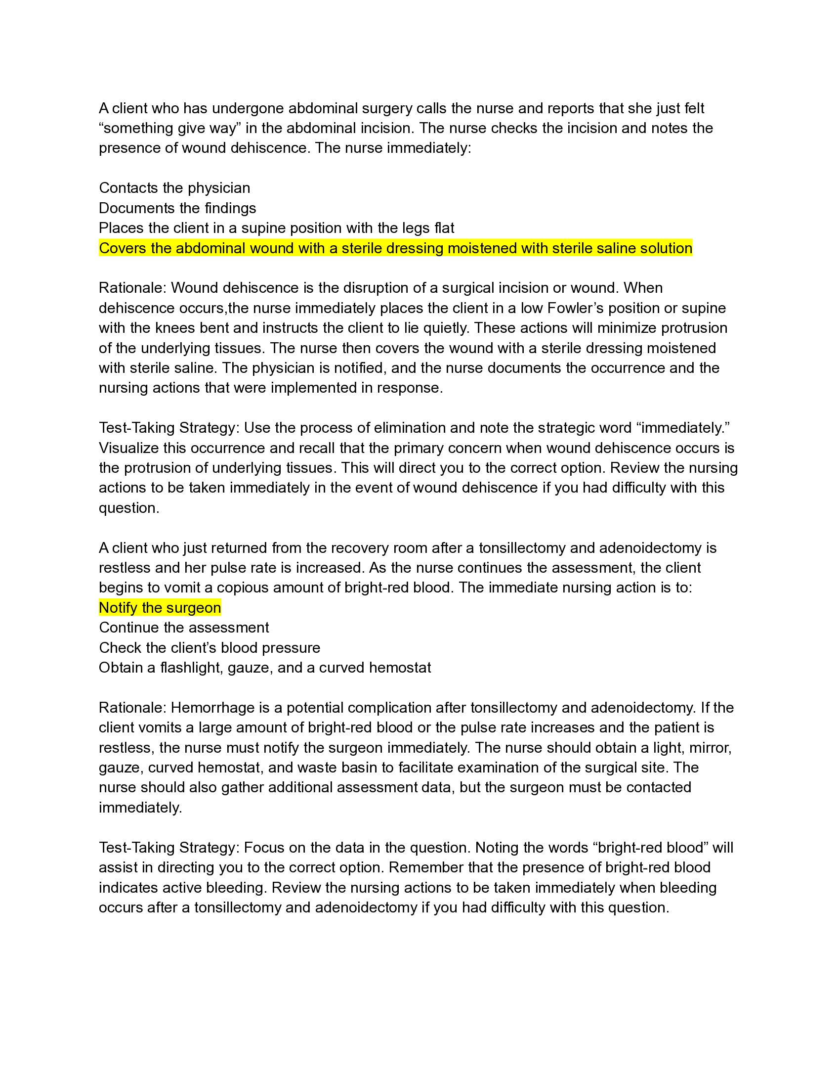 NURSING 428 Med Surge HESI Review Test Questions and Elaborated Answers