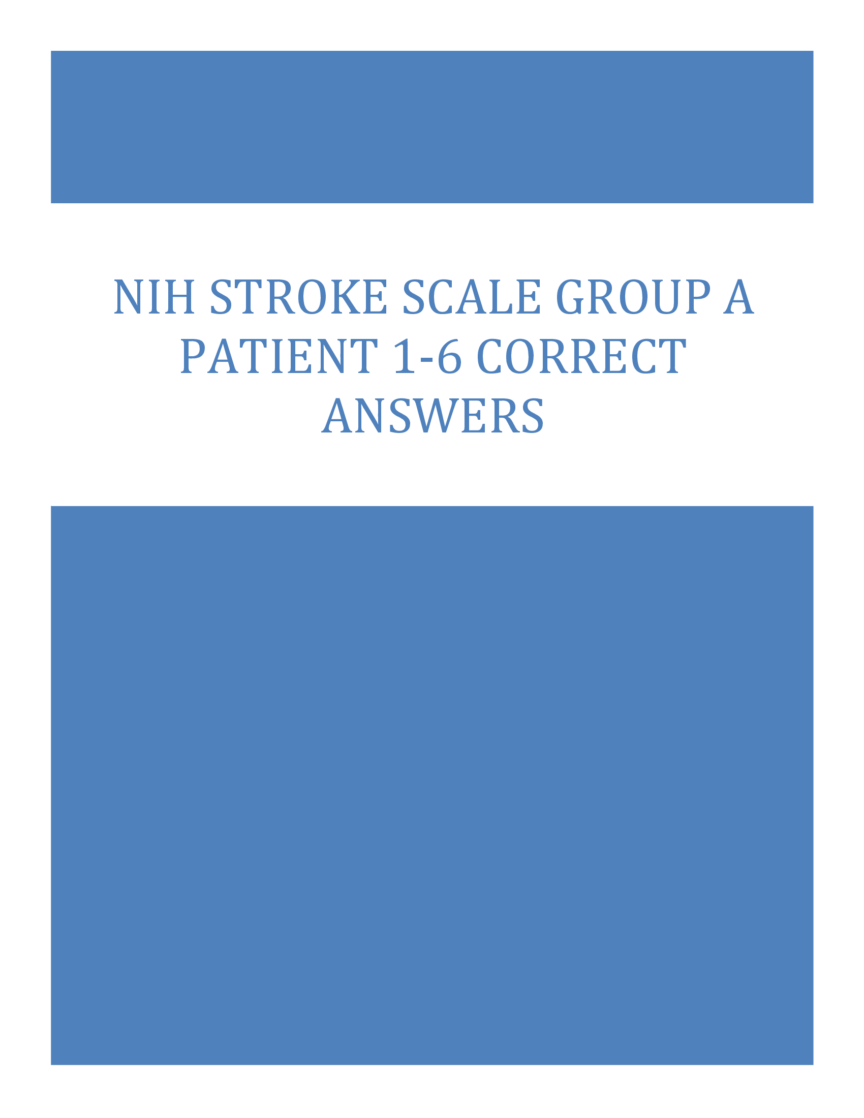 NIH Stroke Scale Group A Patient 1-6 Correct Answers