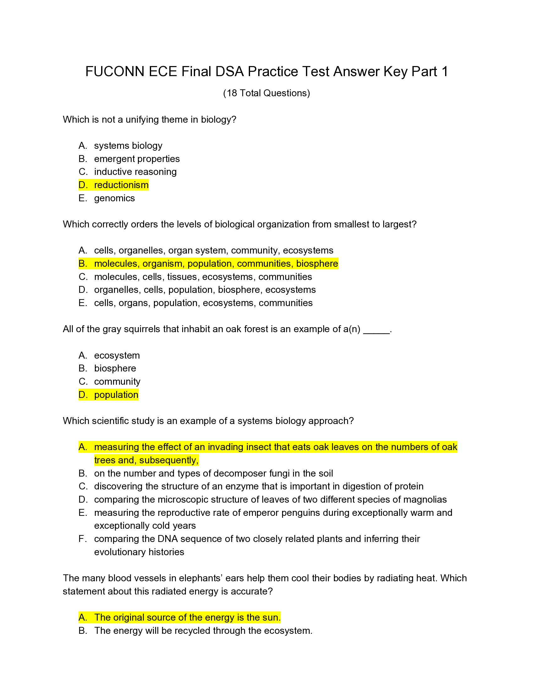 UCONN ECE Final DSA Practice Test Answer Key