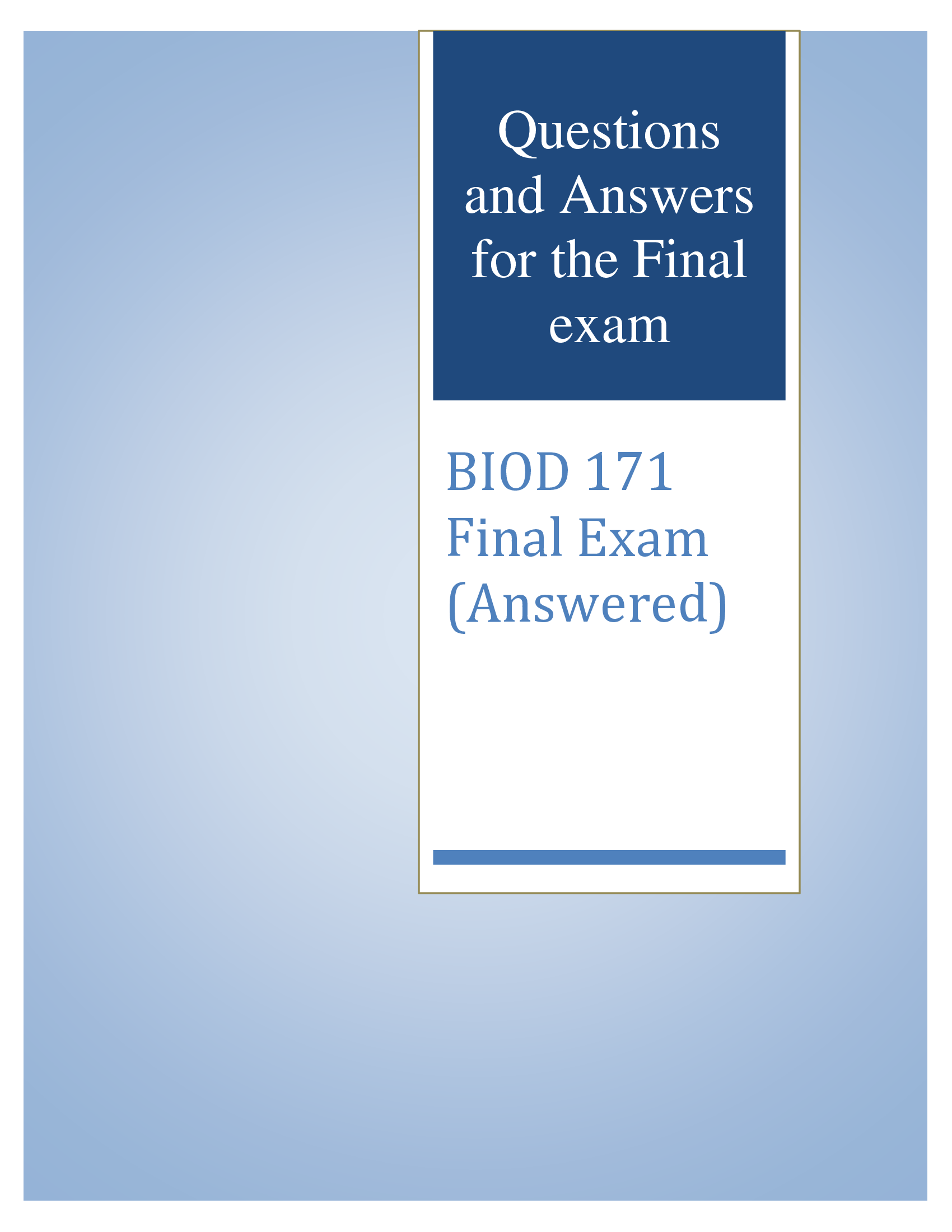 BIOD 171 Final Exam (Answered)