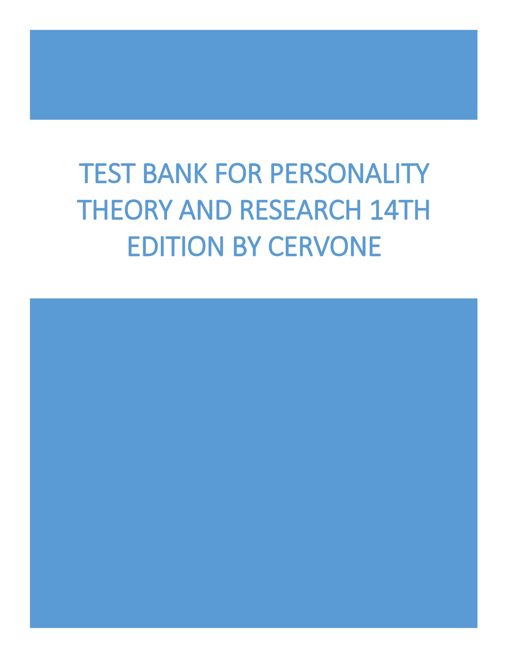 Test Bank For Personality Theory and Research 14th Edition By Cervone