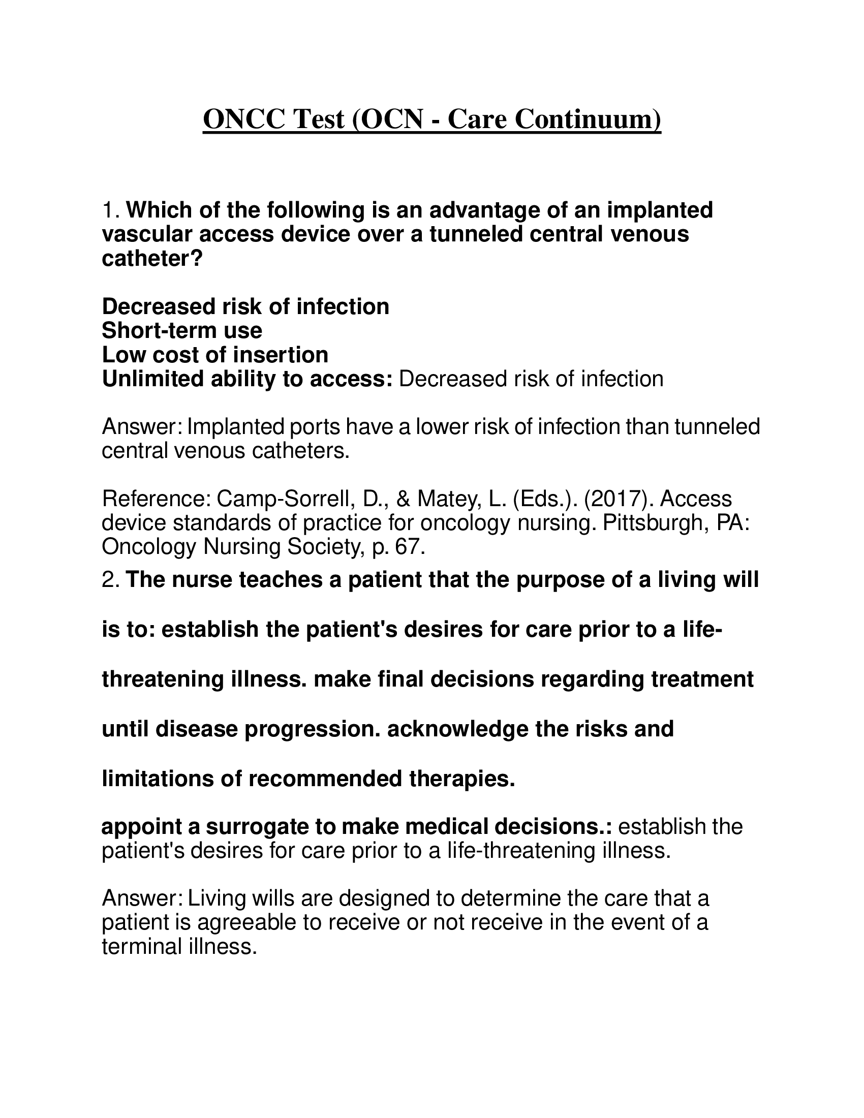 ONCC Test (OCN - Care Continuum) 2022-2023
