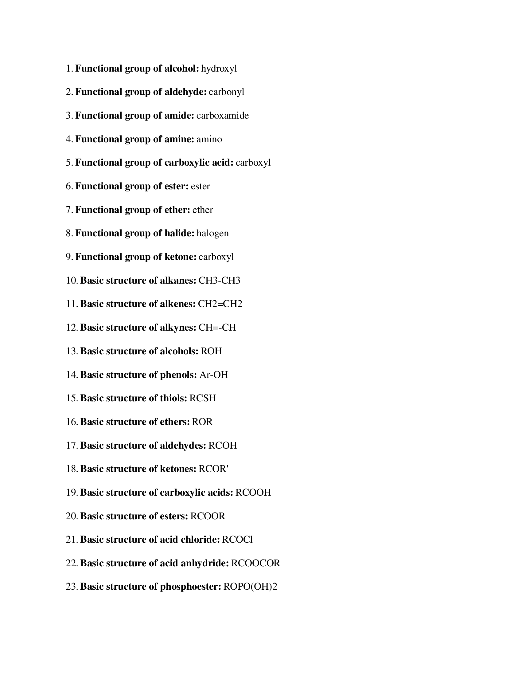 Organic Chemistry ACS Final Exam Review Guide