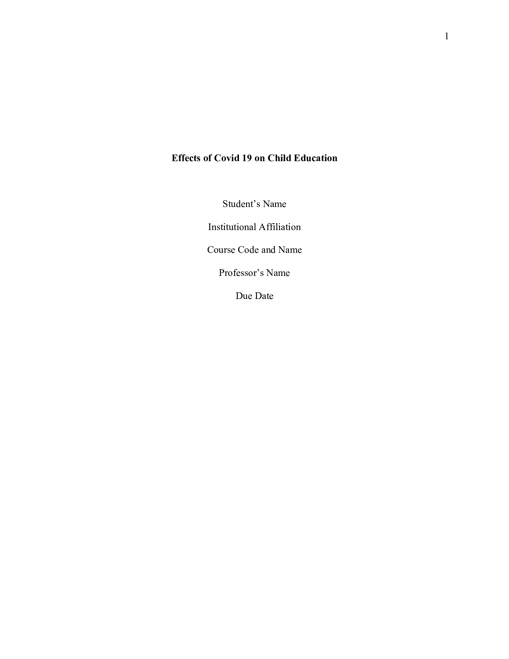 Effects of Covid 19 on childs Education