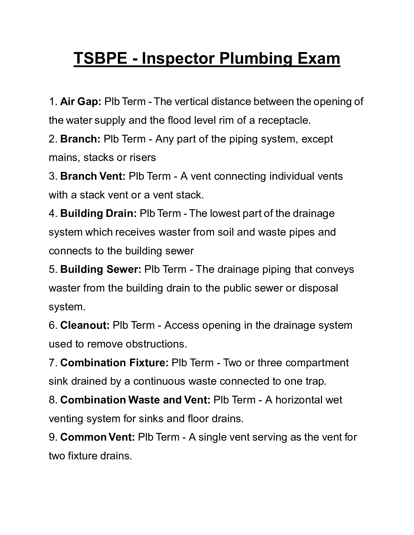 TSBPE Inspector Plumbing Exam 2026 – Texas State Board of Plumbing Examiners