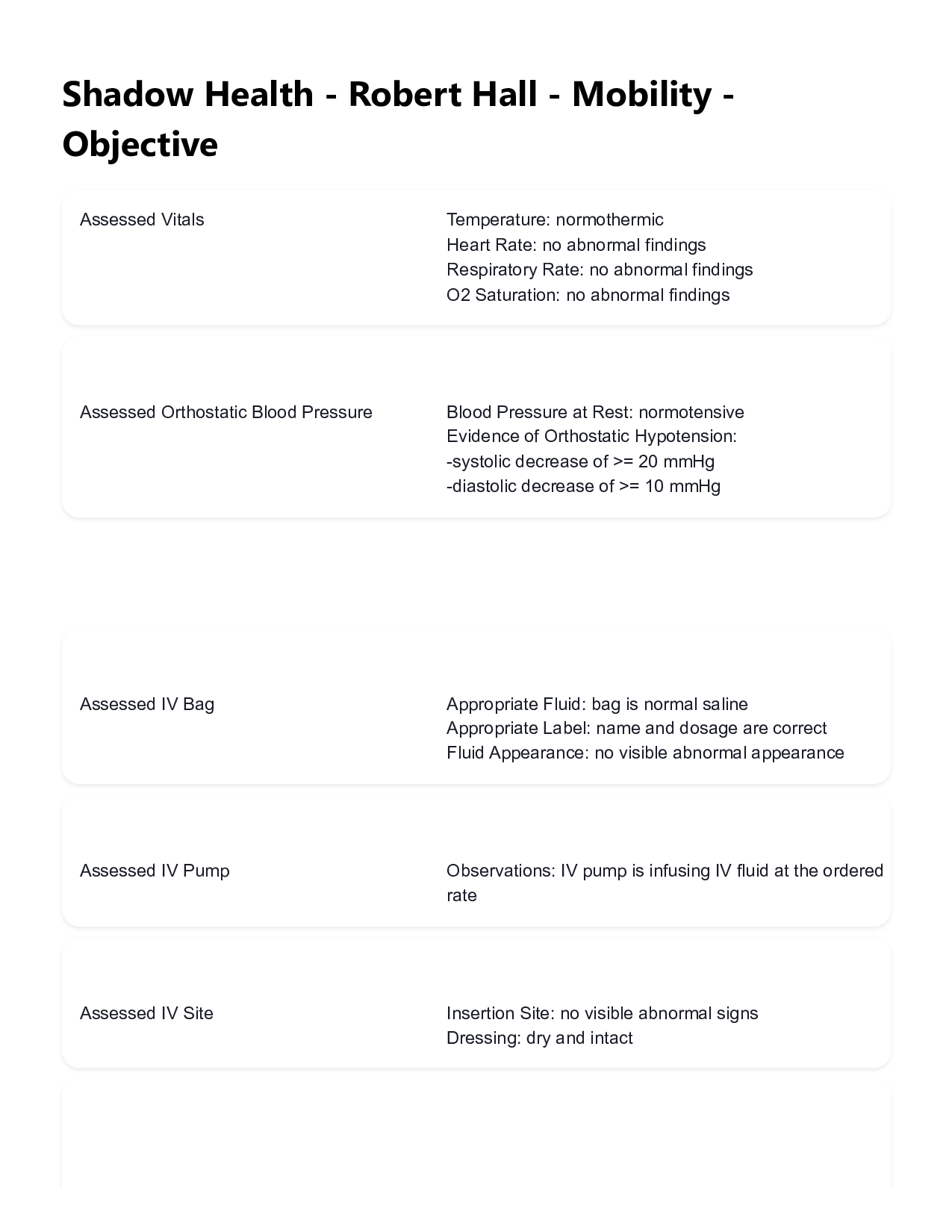 Shadow Health Robert Hall Mobility Objective Assessment | 2026 Verified Findings