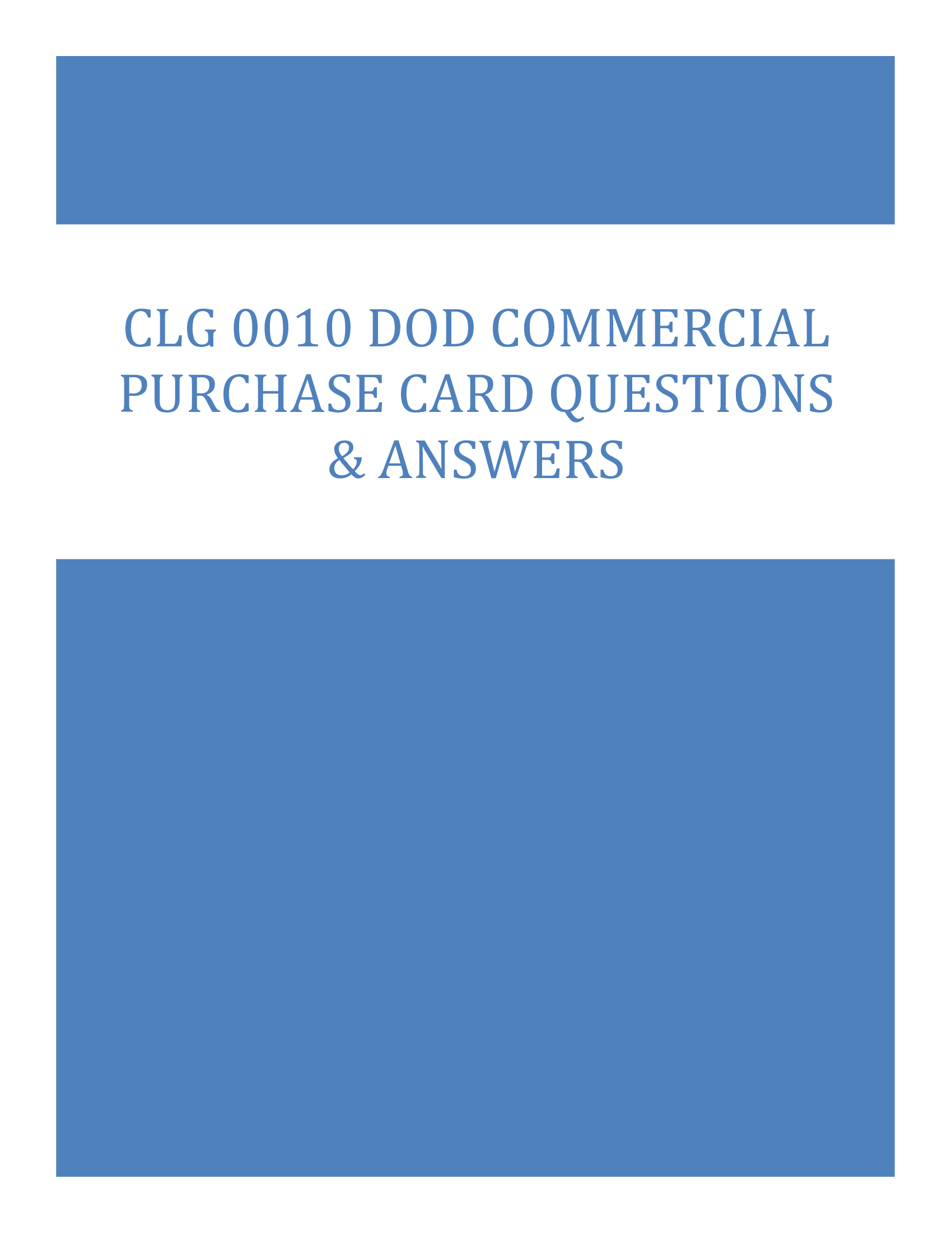 CLG 0010 DoD Commercial Purchase Card Questions & Answers for 2026
