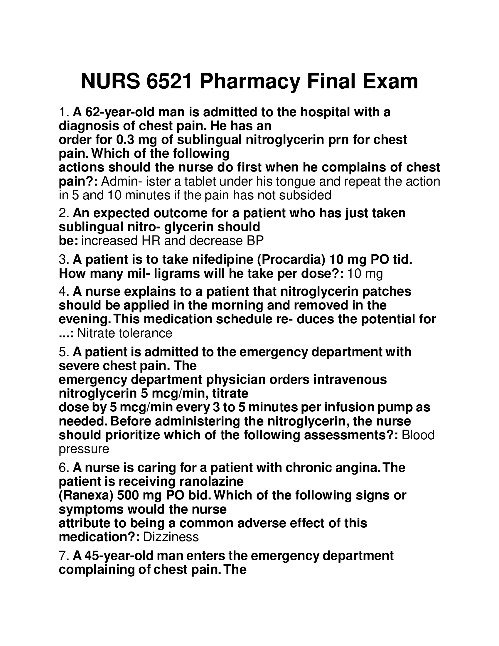 NURS 6521 Pharmacy Final Exam 2023