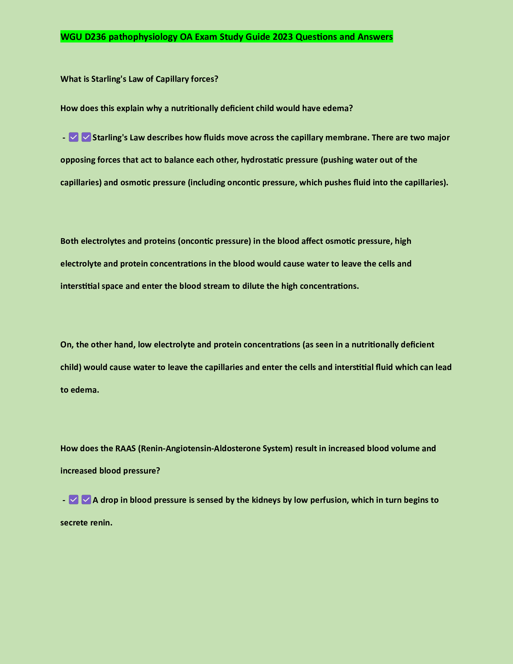 WGU D236 pathophysiology OA Exam Study Guide 2023 Questions and Answers (Verified Answers)