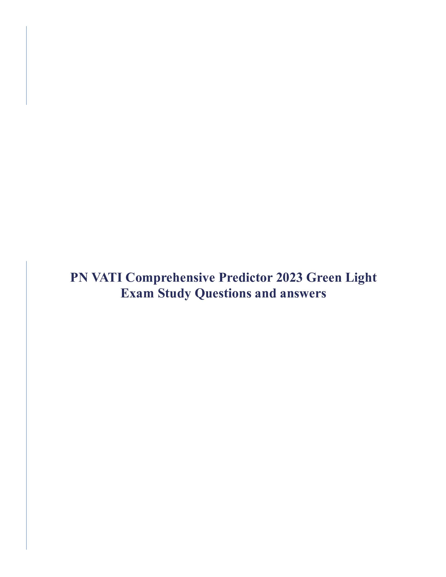 PN VATI Comprehensive Predictor 2020 Green Light Exam Study Questions and answers