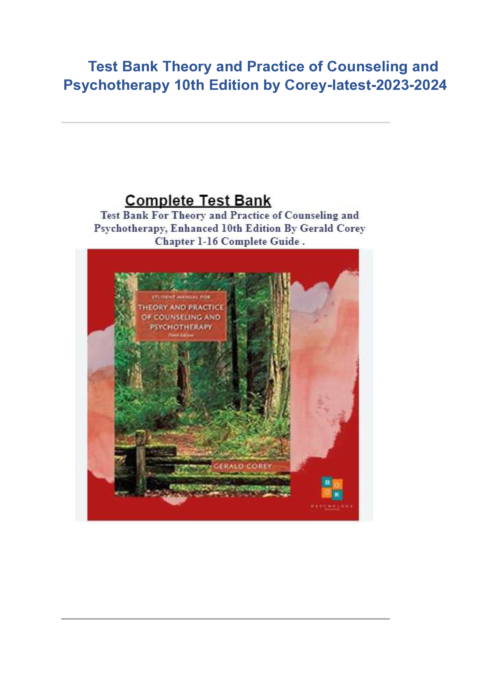 Test Bank for Theory and Practice of Counseling and Psychotherapy (10th Edition) by Gerald Corey | Latest Version | Complete & Verified
