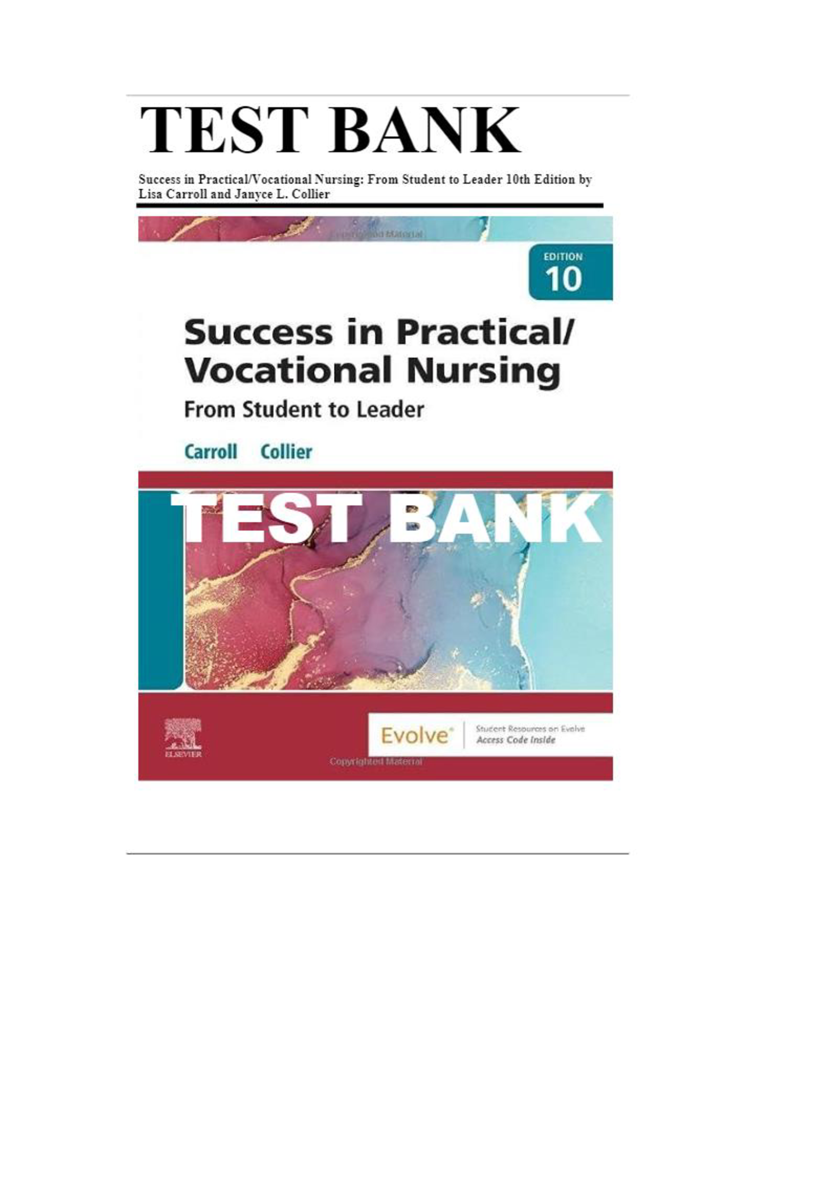 Test Bank for Success in Practical Vocational Nursing 10th Edition Carroll