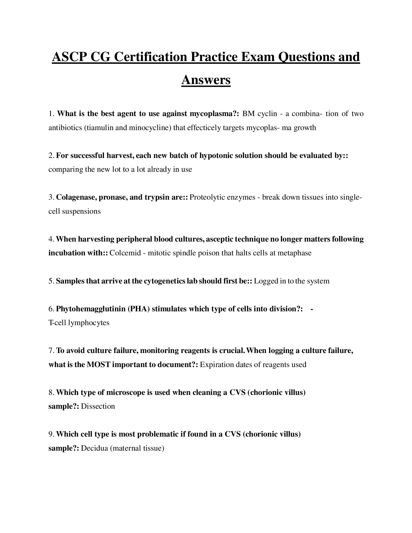 ASCP CG Certification Practice Exam Questions and Answers