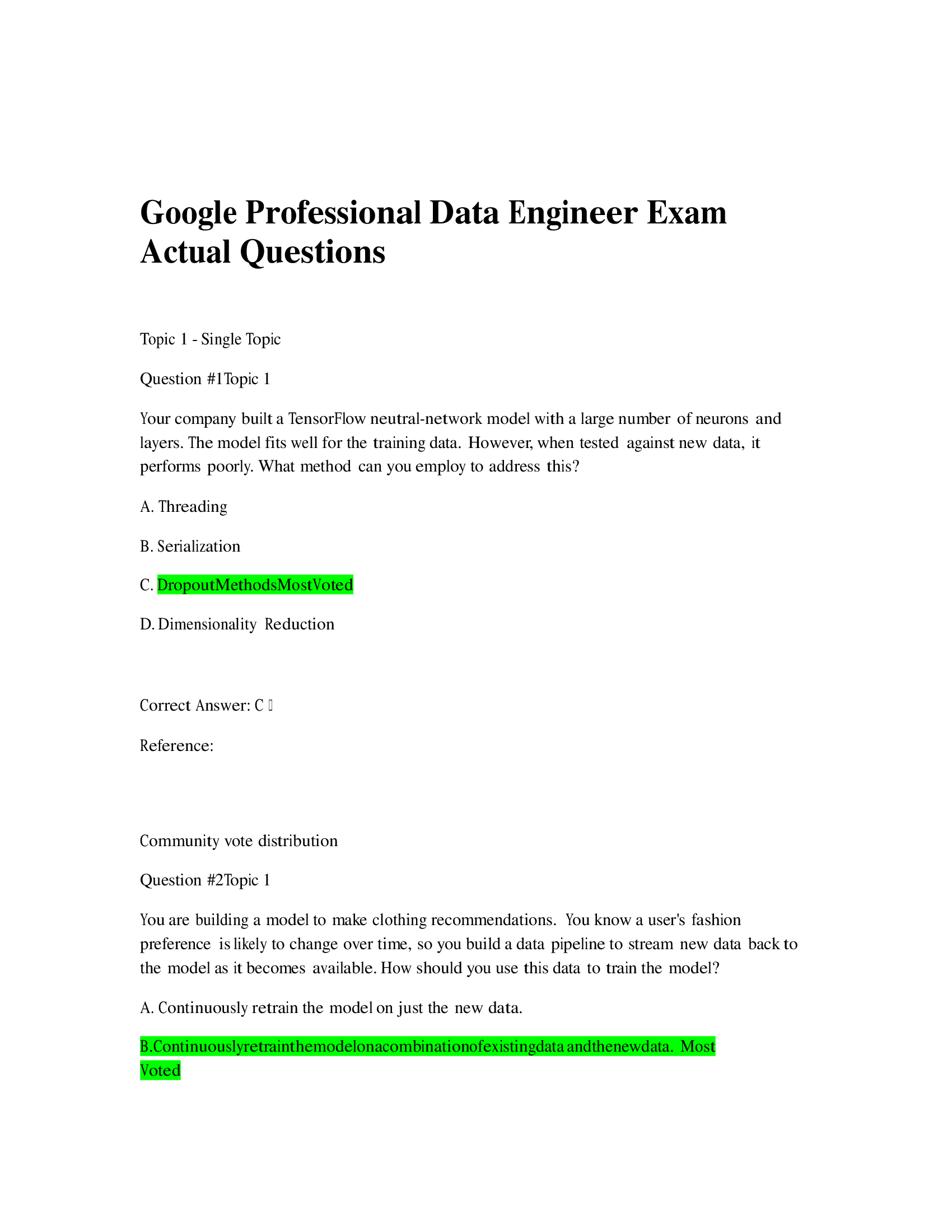 Google Professional Data Engineer Exam Actual Questions