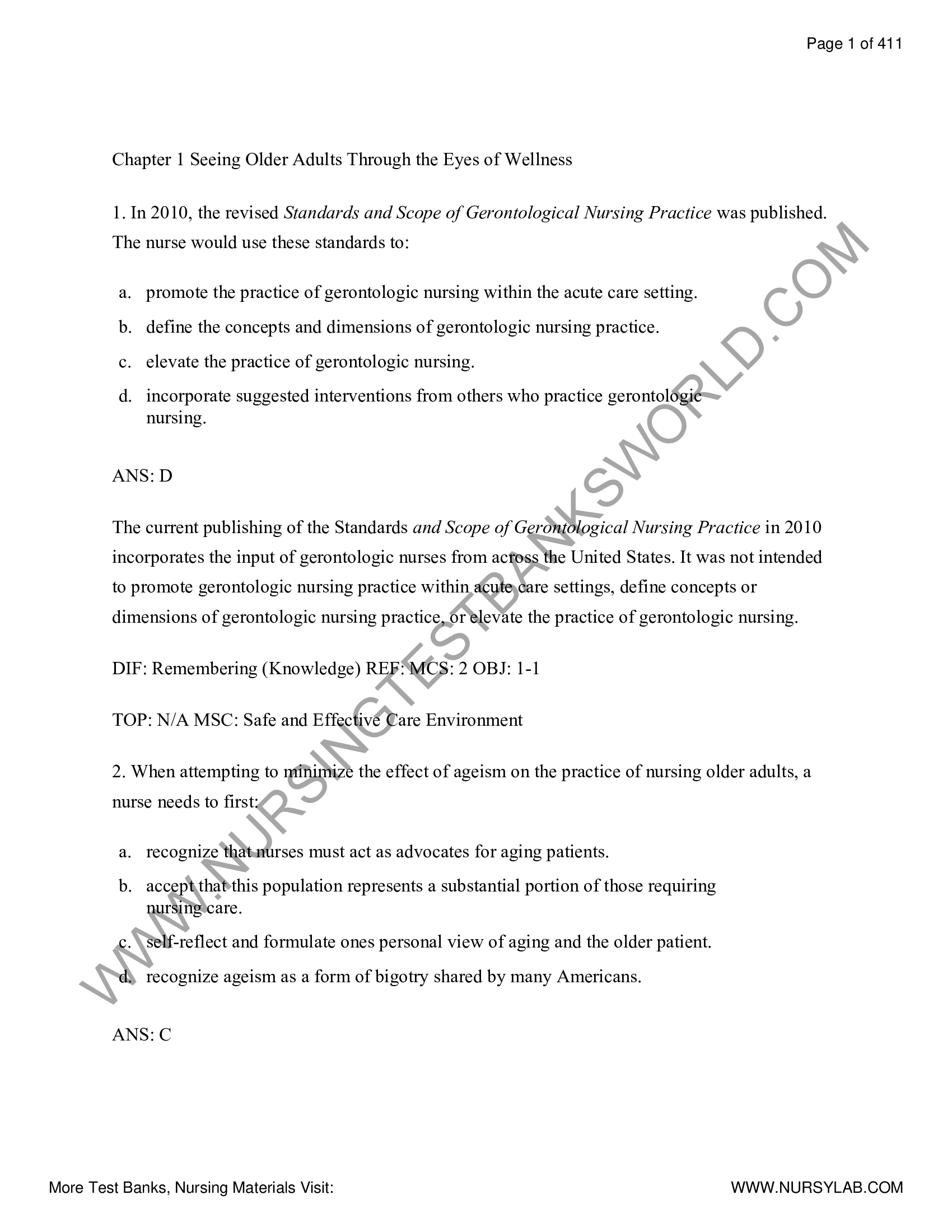 Test Bank Nursing for Wellness in Older Adults 9th Edition Carol A Miller All Chapters