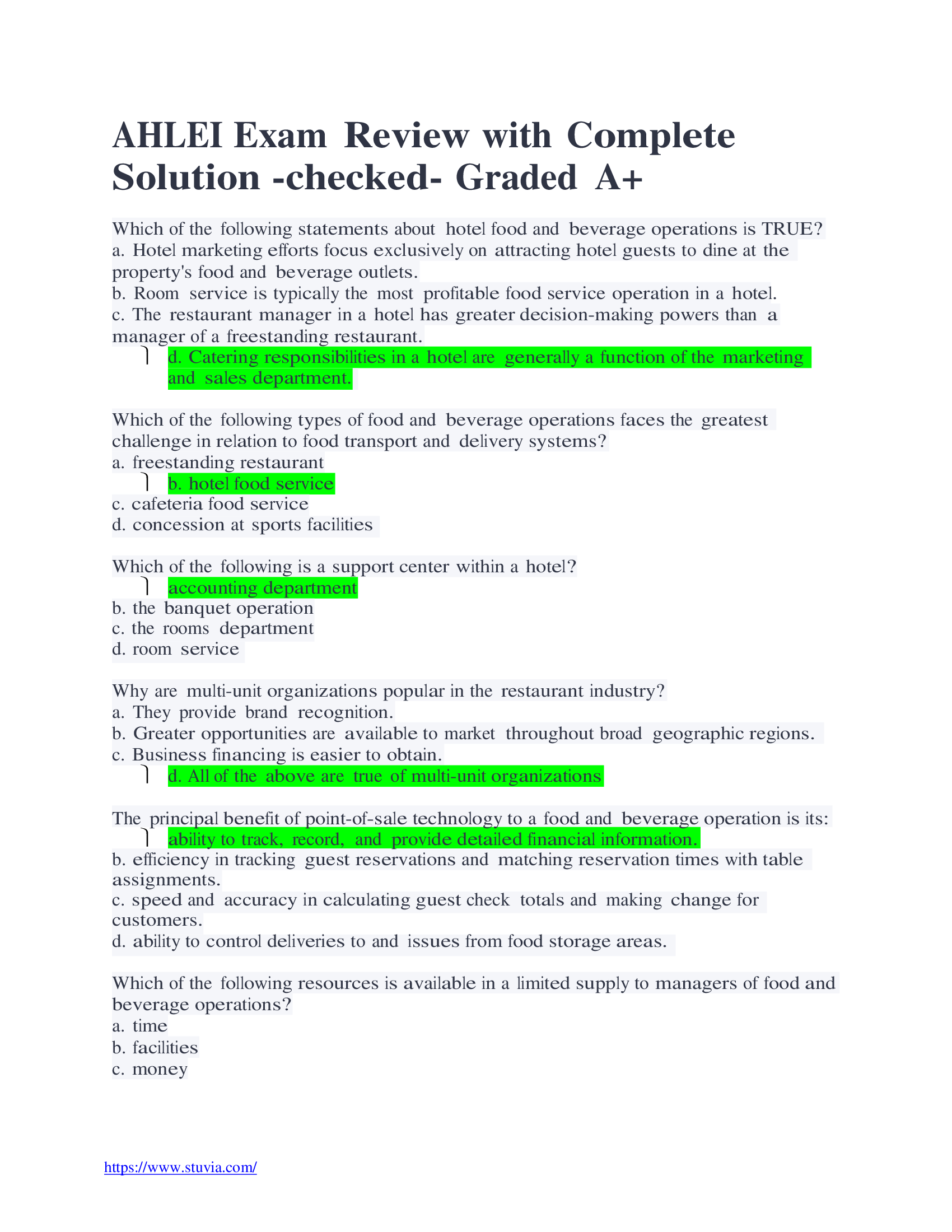 AHLEI Exam Review with Complete Solution -checked- Graded A+ Latest