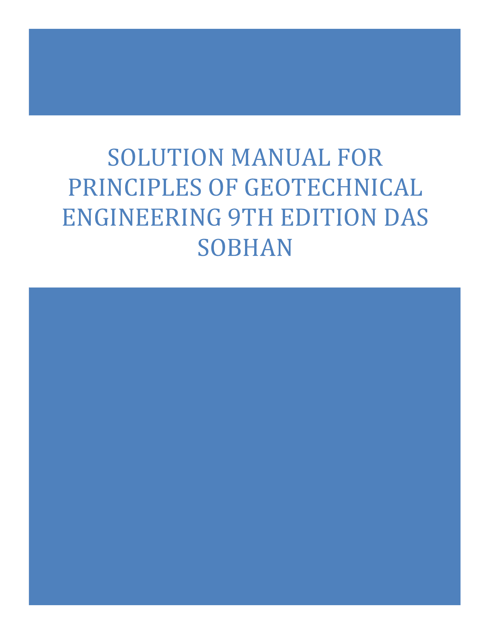 Solution Manual for Principles of Geotechnical Engineering 9th Edition Das Sobhan