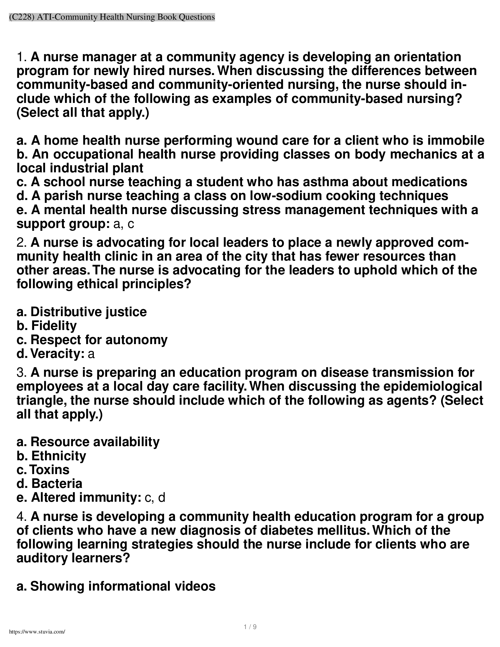 (C228) ATI-Community Health Nursing Book Questions